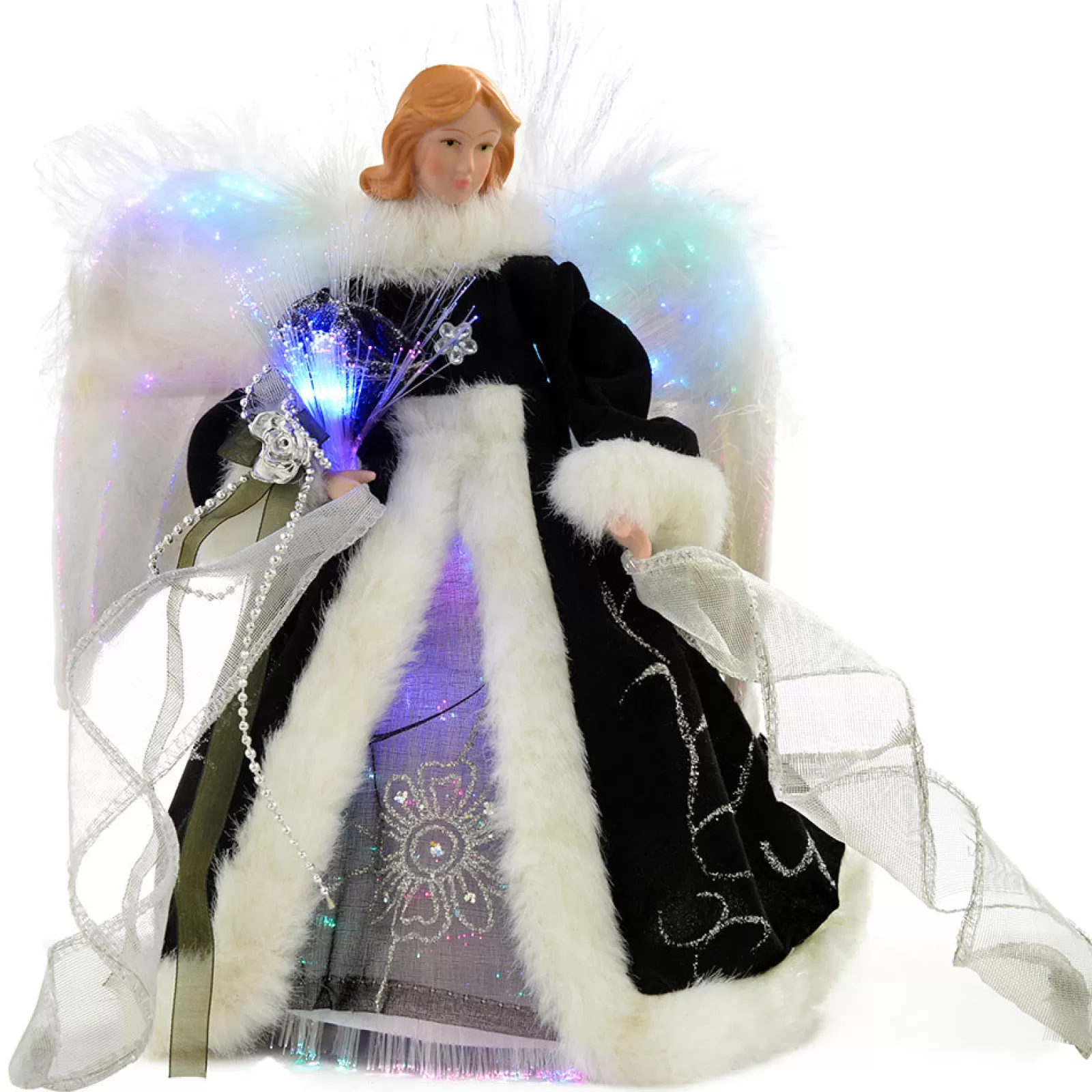 WeRChristmas Tree Toppers^Fibre Optic Angel Christmas Tree Topper, Black/Silver, 25 Cm