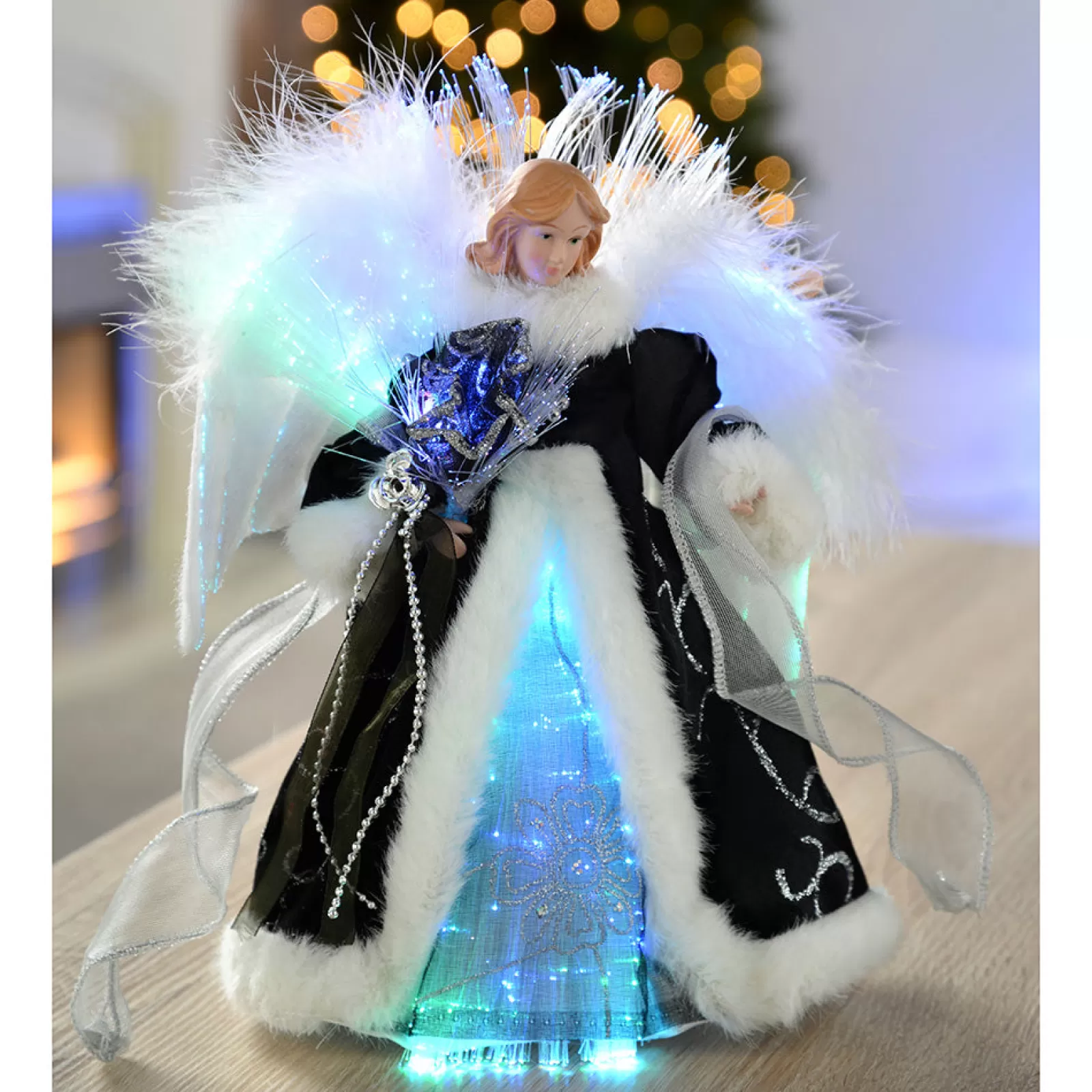 WeRChristmas Tree Toppers^Fibre Optic Angel Christmas Tree Topper, Black/Silver, 25 Cm