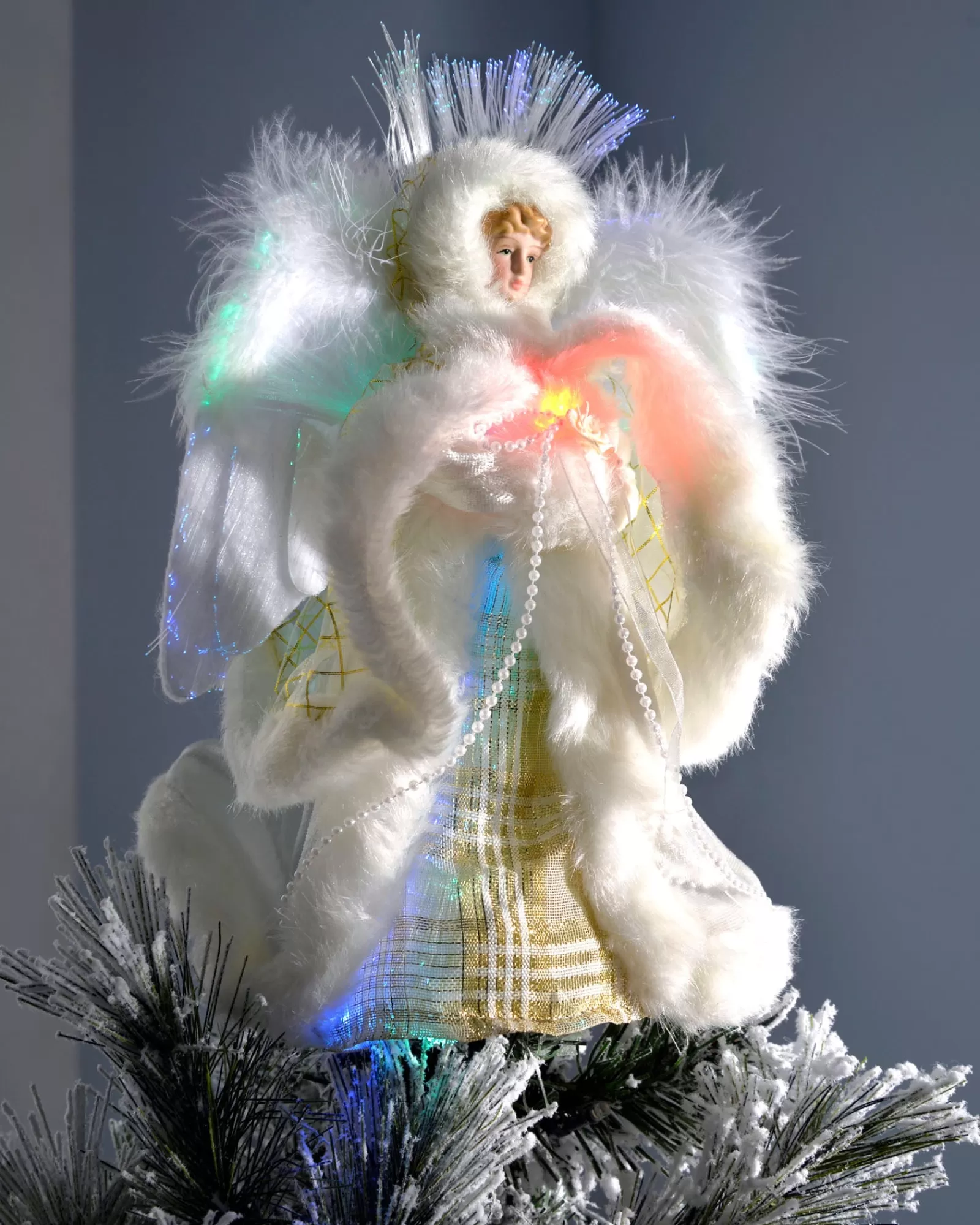 WeRChristmas Tree Toppers^Fibre Optic Angel Christmas Tree Topper, Cream/Gold, 25 Cm