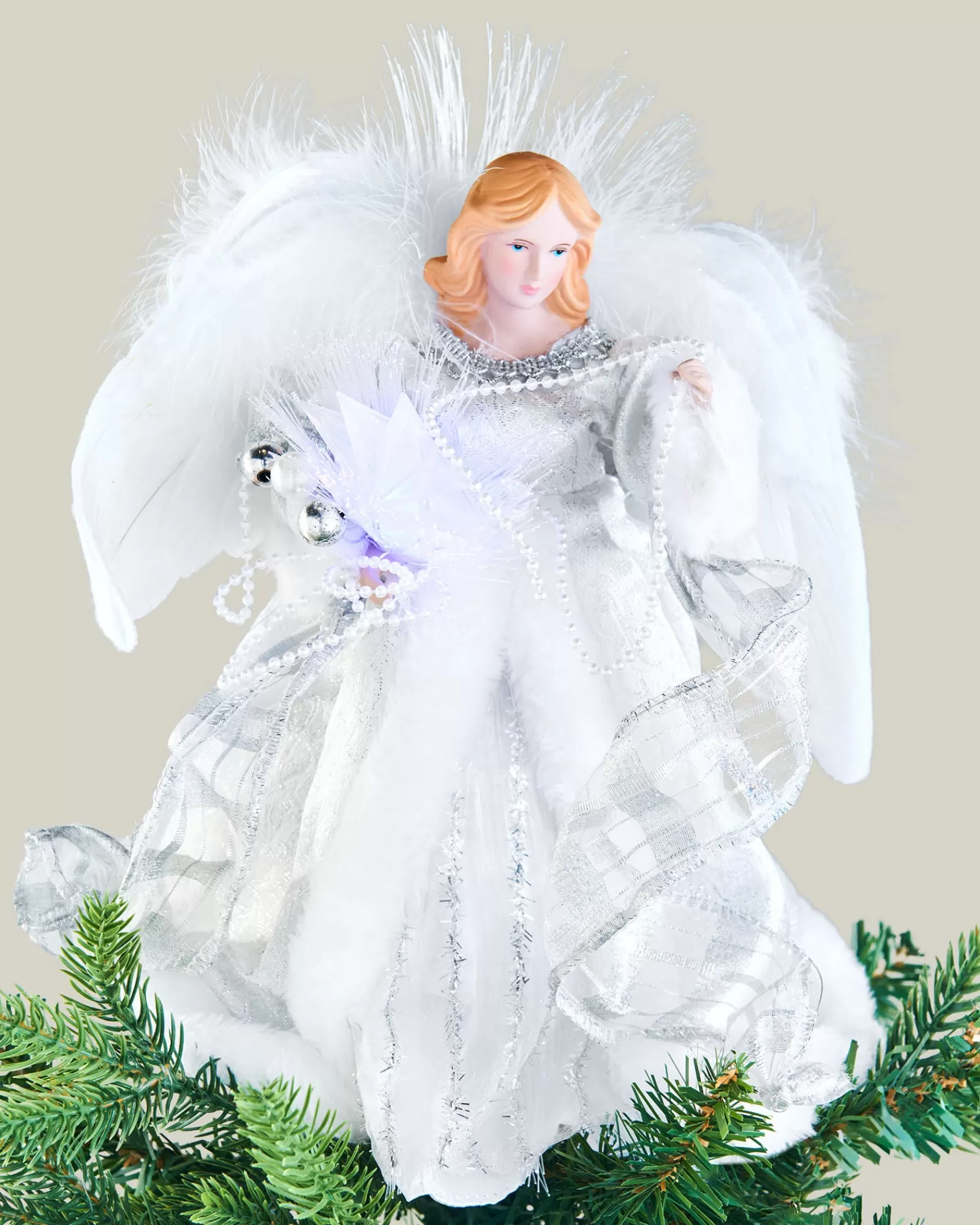 WeRChristmas Tree Toppers^Fibre Optic Angel Christmas Tree Topper, Silver/White, 25 Cm