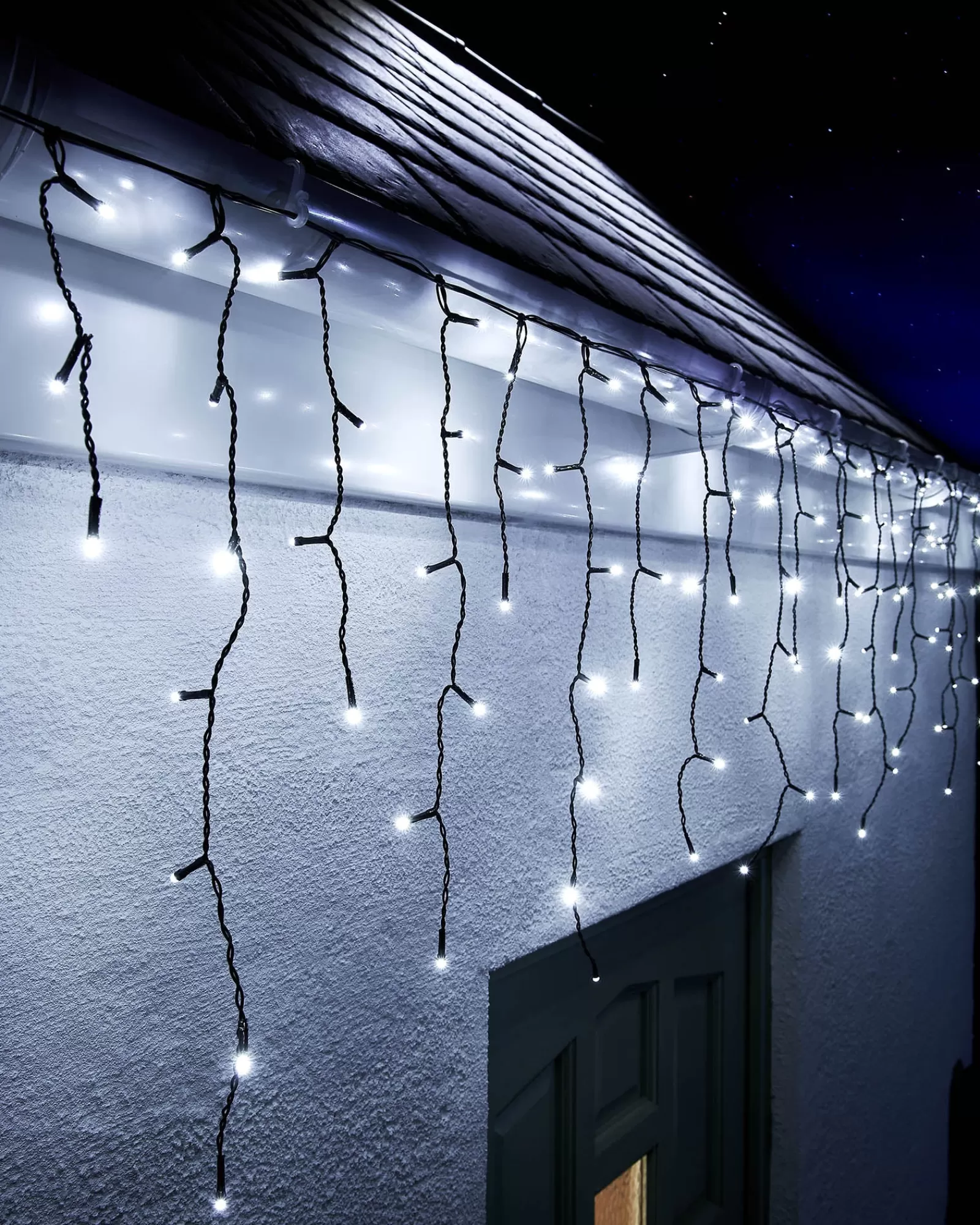 WeRChristmas Link Up | Connectable Lights^LINK UP LED Icicle Lights, Black Cable, White