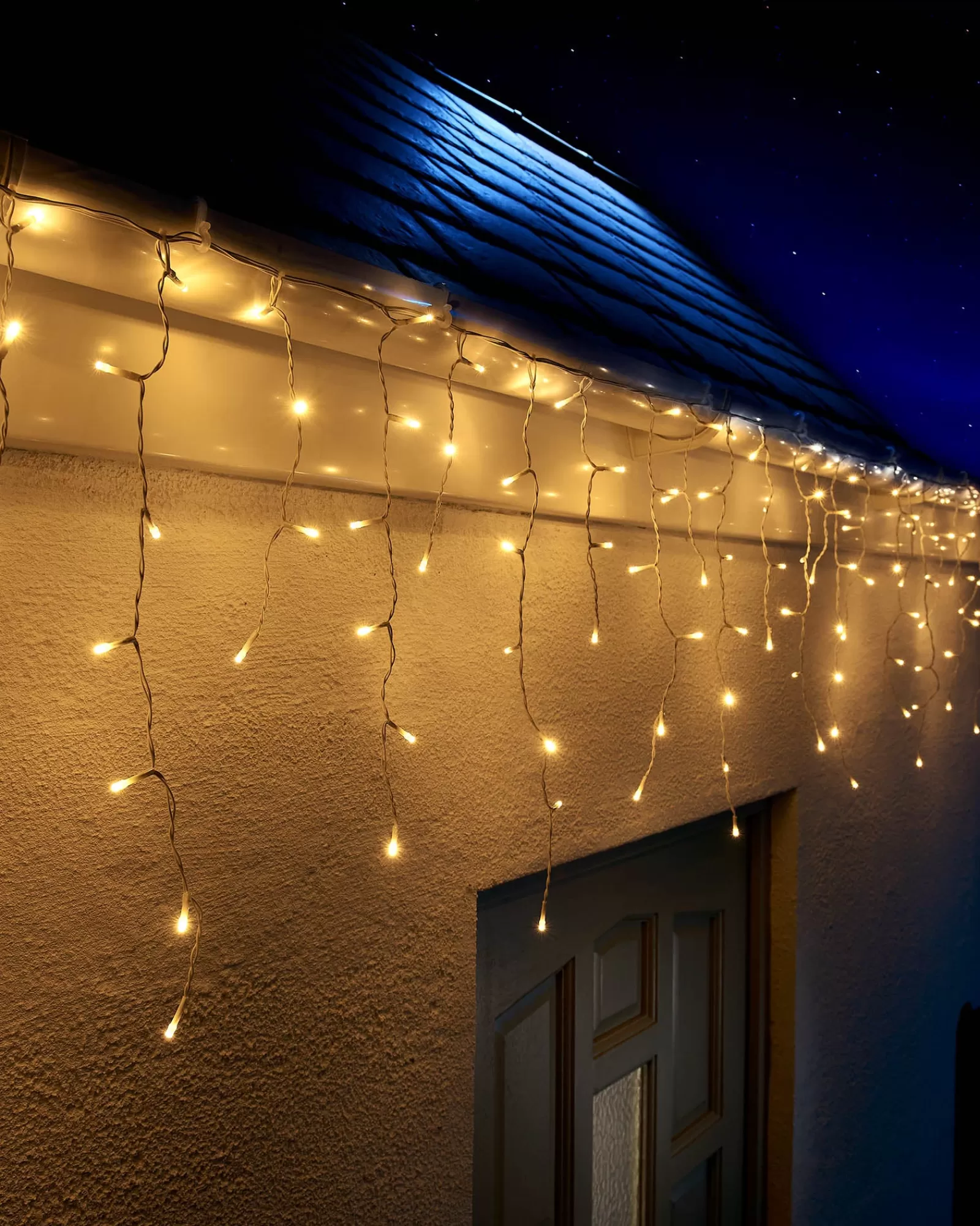 WeRChristmas Link Up | Connectable Lights^LINK UP LED Icicle Lights, White Cable, Warm White