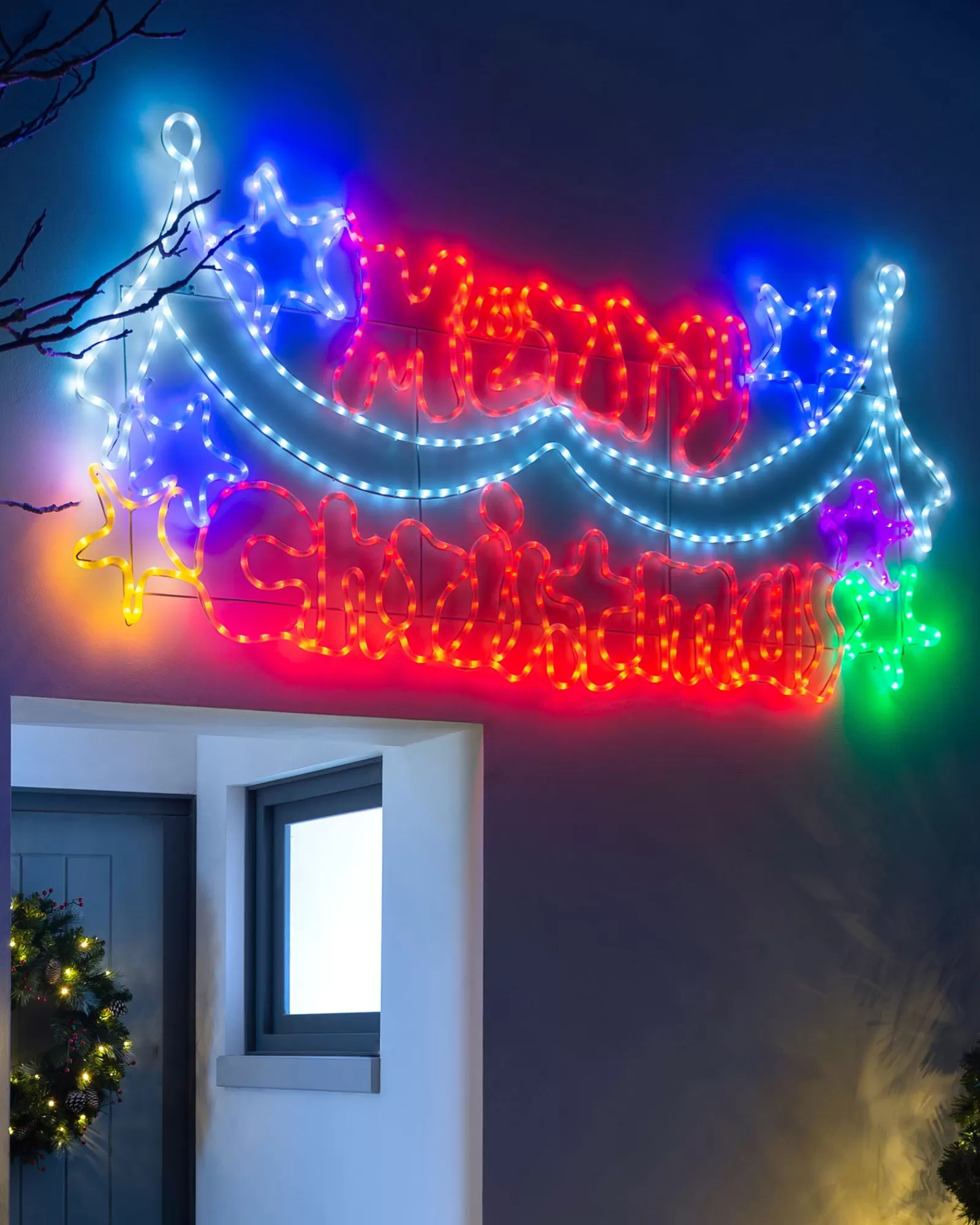 WeRChristmas Festive Star, Snowflake & Sign Lights^Merry Christmas Rope Light Silhouette, 195 Cm