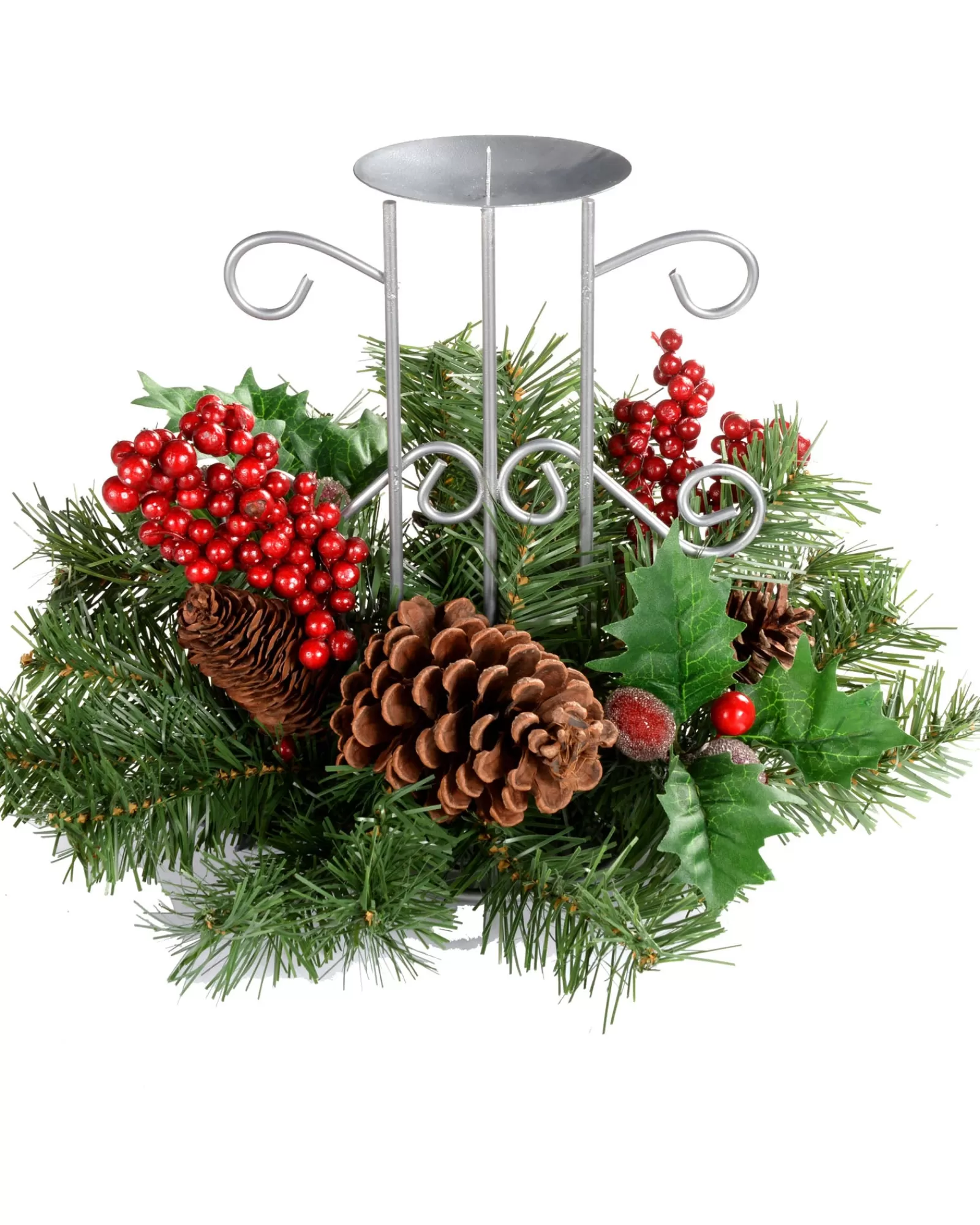 WeRChristmas Table Decorations | Candle Holder Garlands^Pinecone And Berry Single Pillar Candle Holder, Single Pillar