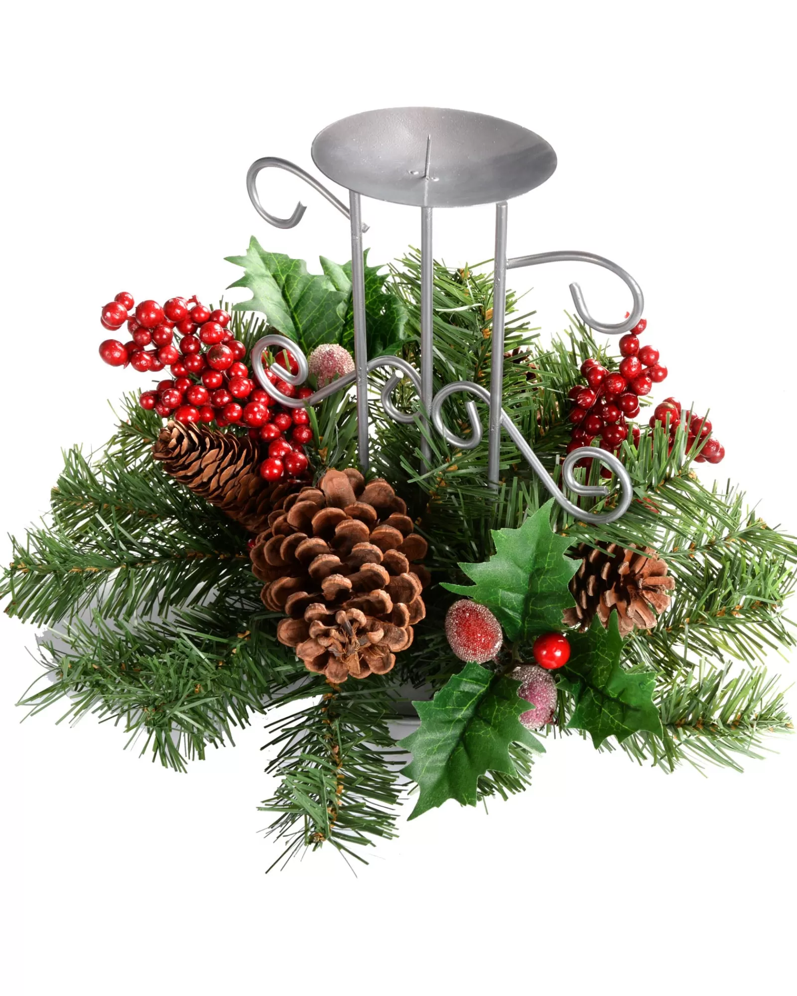 WeRChristmas Table Decorations | Candle Holder Garlands^Pinecone And Berry Single Pillar Candle Holder, Single Pillar