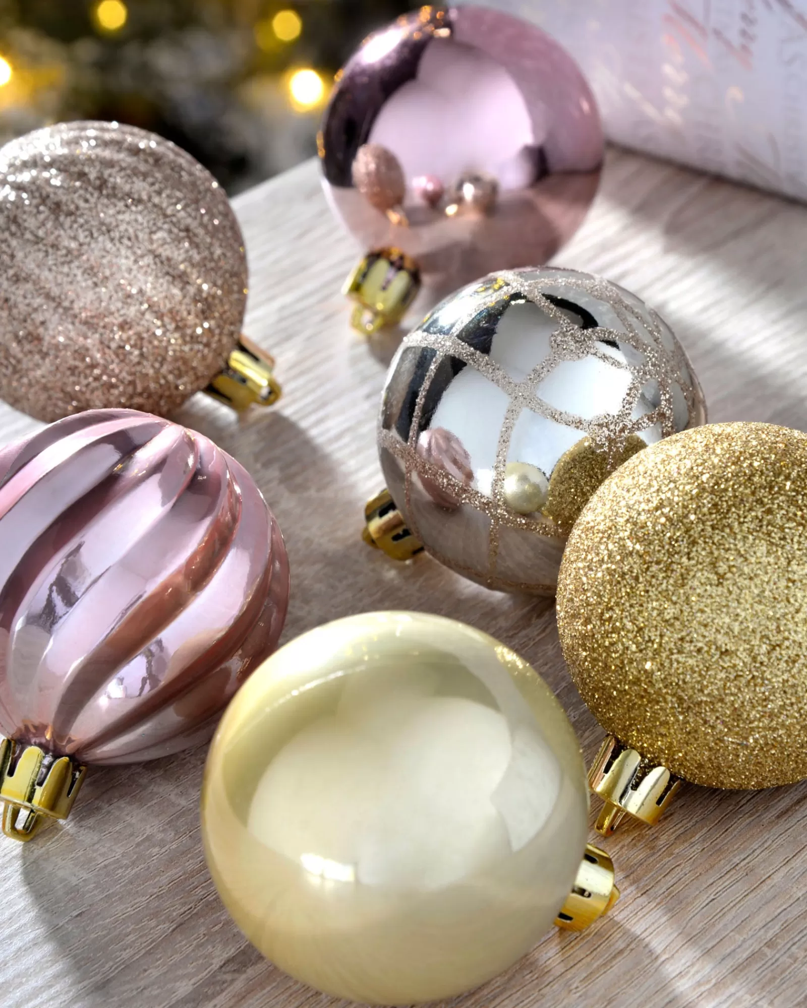 WeRChristmas Shatterproof Baubles^Pink/Champagne Shatterproof Baubles, 48 Pack, 6 Cm