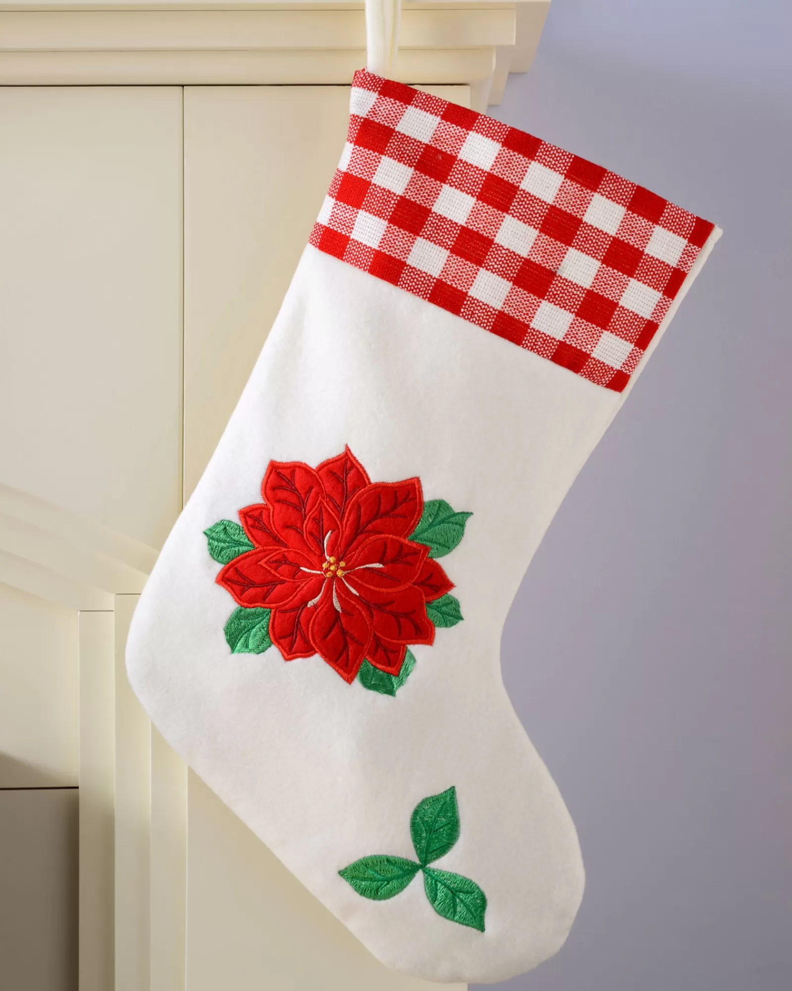 WeRChristmas Novelty^Poinsettia Embroidered Stocking, Red/White, 48 Cm