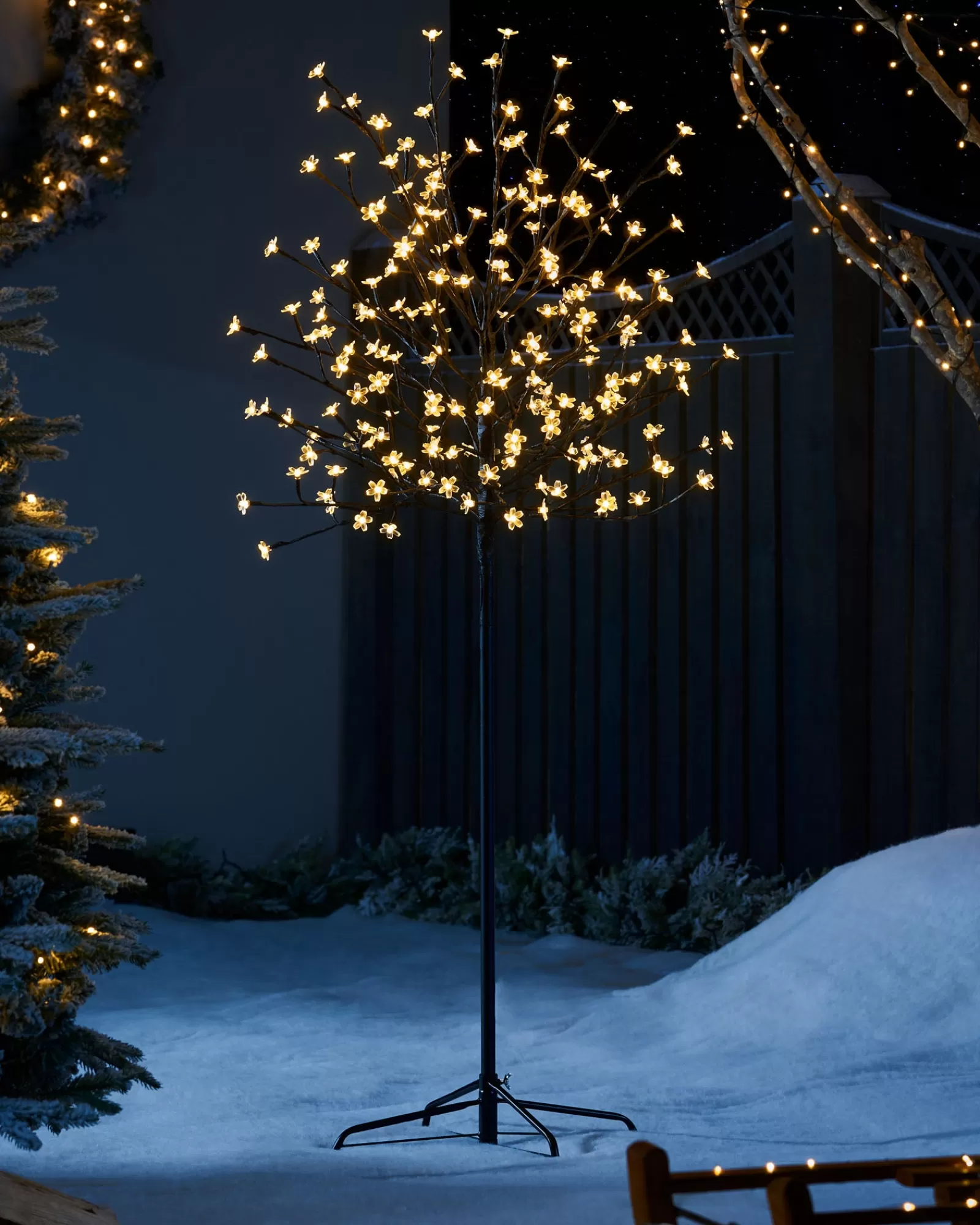WeRChristmas Tree Silhouettes^Pre-Lit 200 LED Cherry Blossom Twig Tree, White, 5 Ft