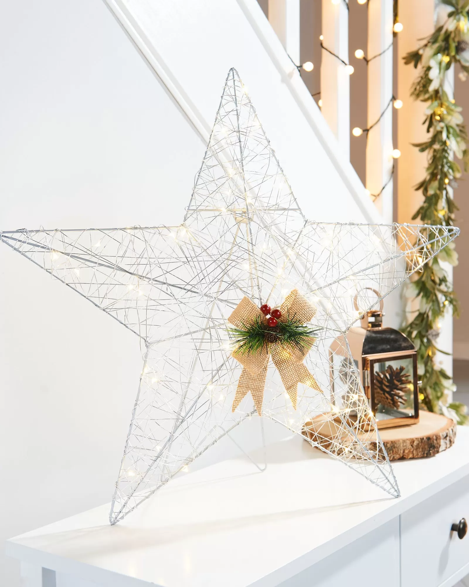 WeRChristmas Table Decorations^Pre-Lit 2D Metal Star, Silver, 60 Cm