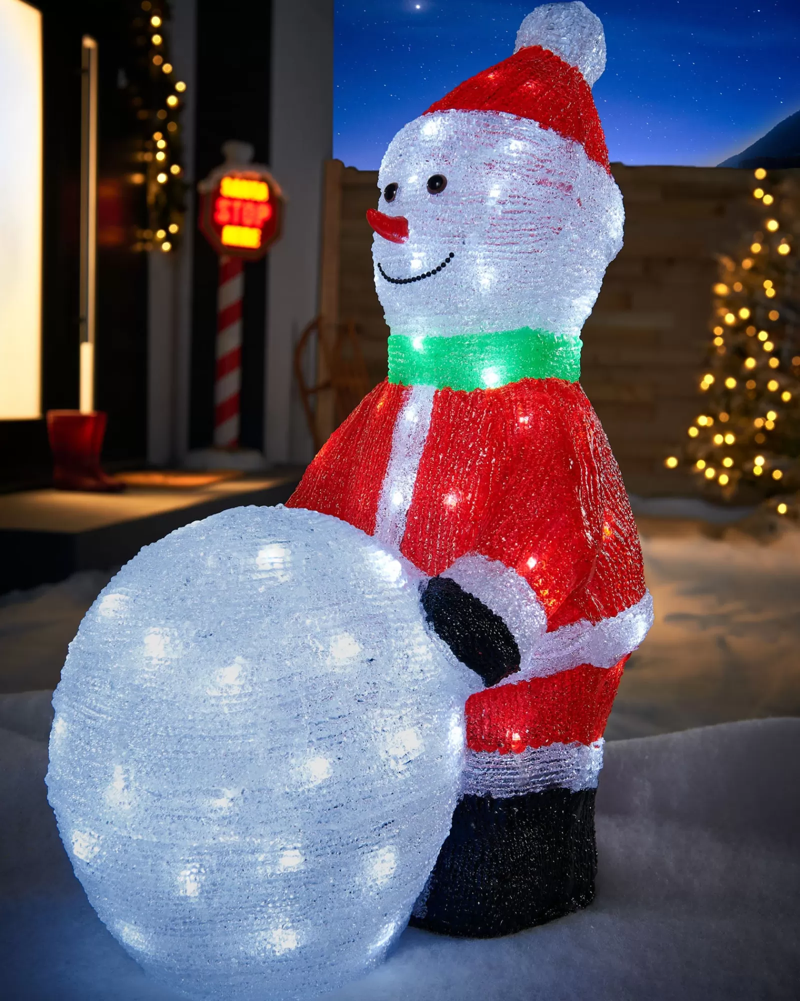 WeRChristmas Christmas Characters^Pre-Lit Acrylic Snowman With Snowball, 60 Cm