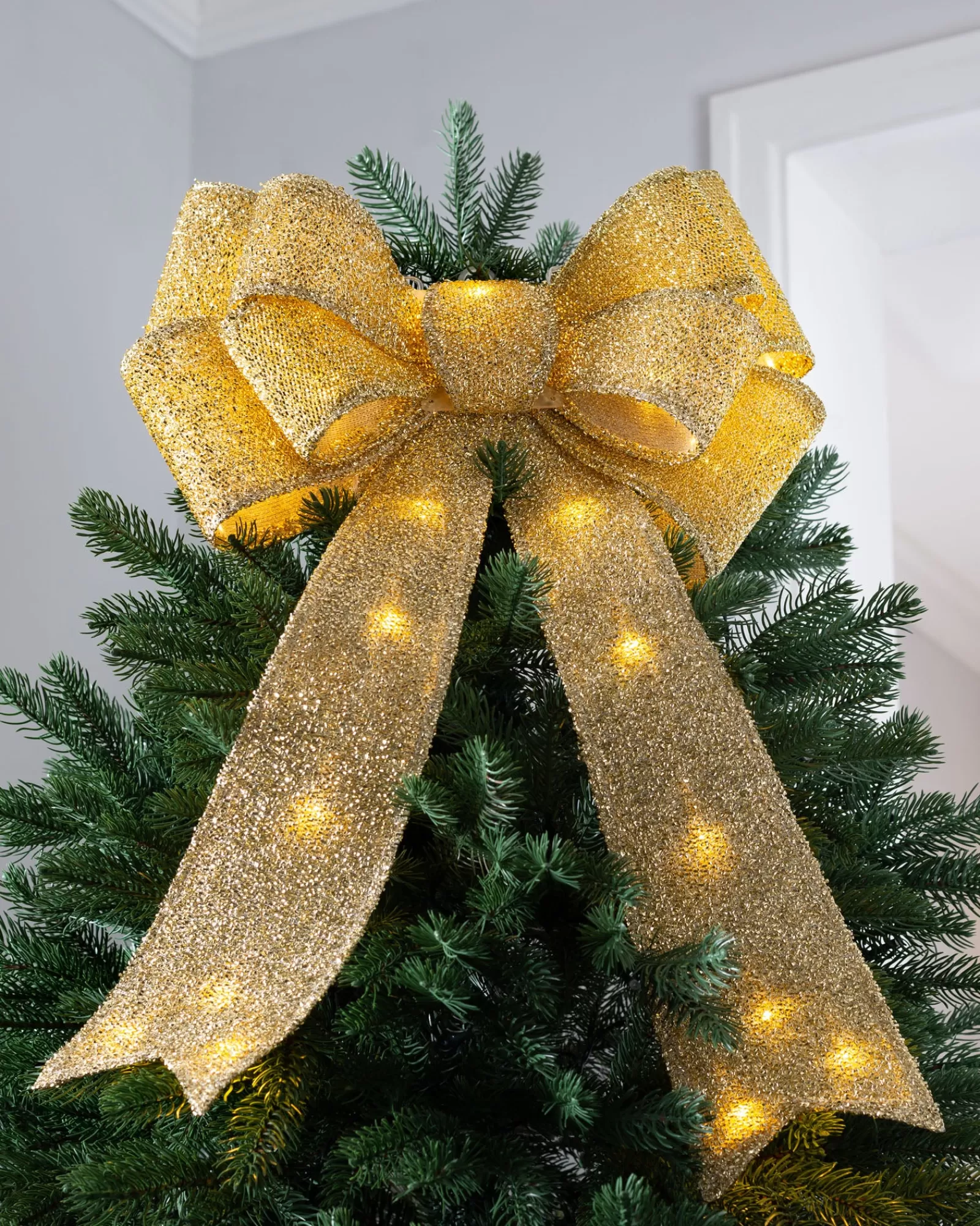 WeRChristmas Tree Toppers^Pre-Lit Bow Tree Topper, Gold, 60 Cm