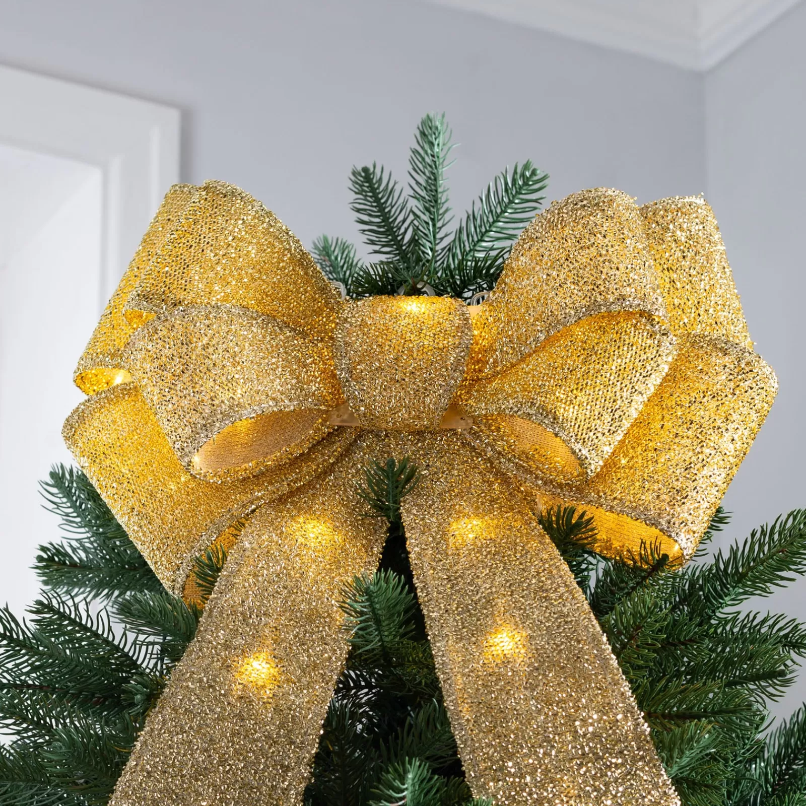 WeRChristmas Tree Toppers^Pre-Lit Bow Tree Topper, Gold, 60 Cm