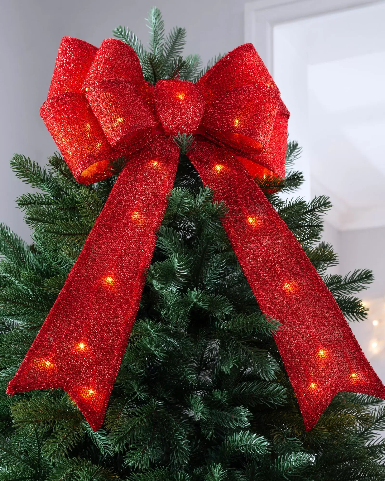 WeRChristmas Tree Toppers^Pre-Lit Bow Tree Topper, Red, 60 Cm