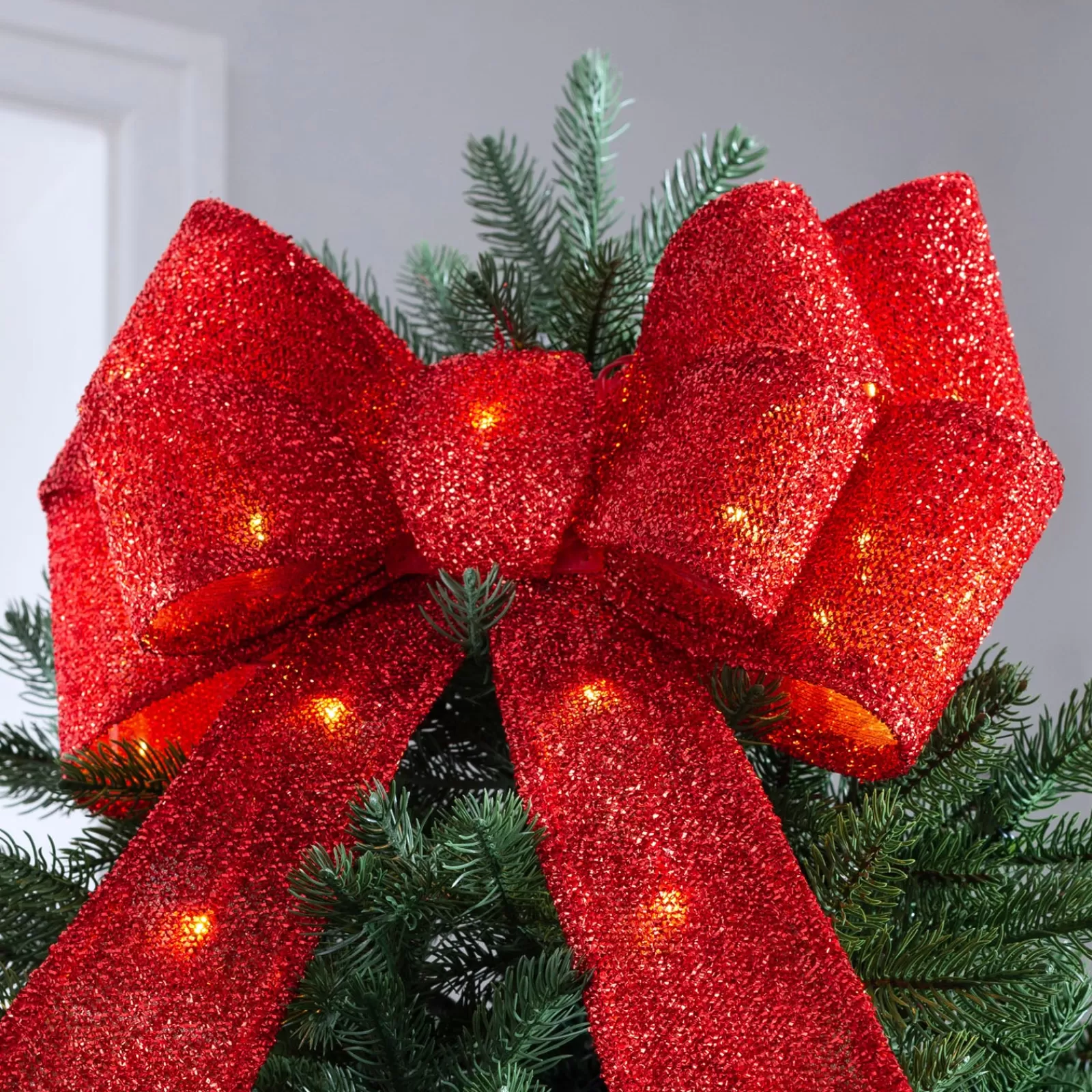 WeRChristmas Tree Toppers^Pre-Lit Bow Tree Topper, Red, 60 Cm