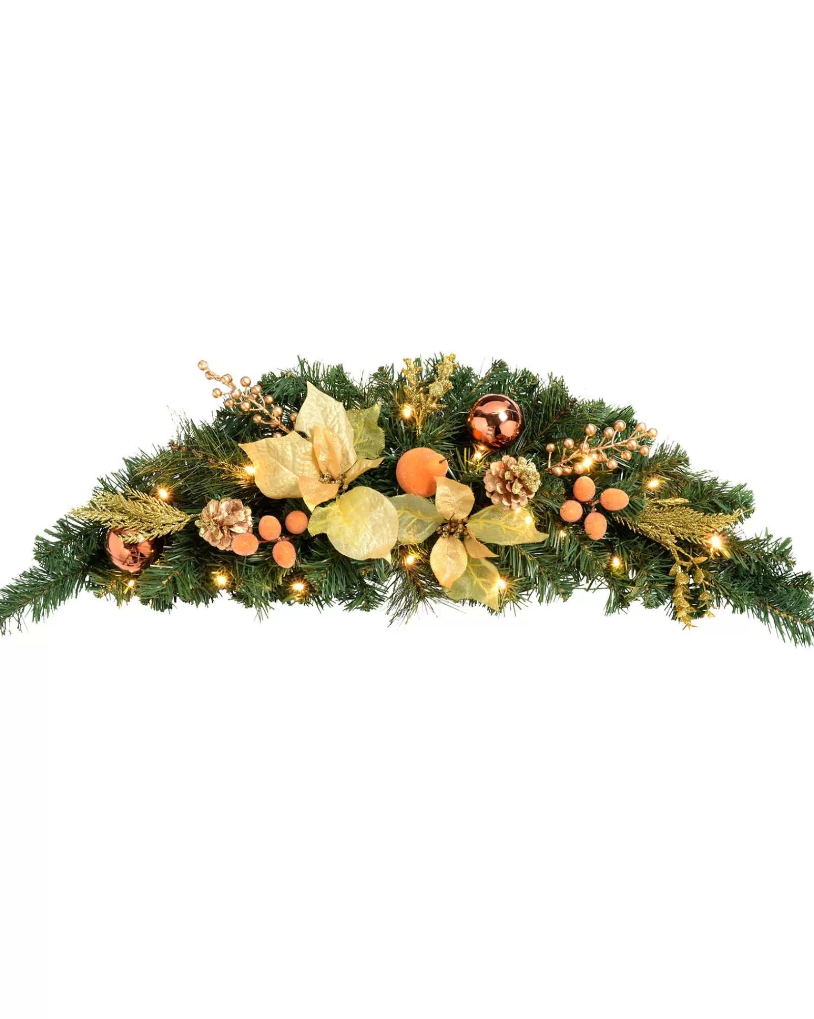 WeRChristmas Decorated Garlands | Pre Lit Garlands^Pre-Lit Decorated Arch Garland With 20 Warm White LEDs, Copper/Gold, 3 Ft