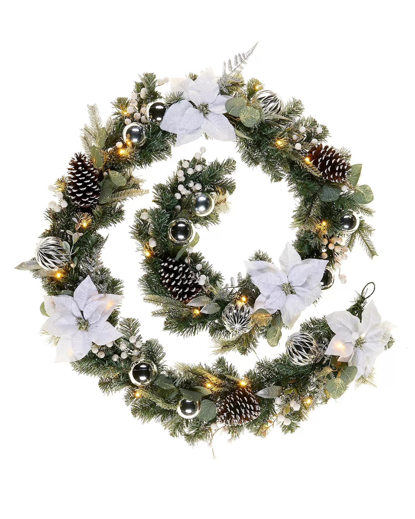 WeRChristmas Decorated Garlands | Pre Lit Garlands^Pre-Lit Decorated Frosted Garland, White/Silver, 9 Ft