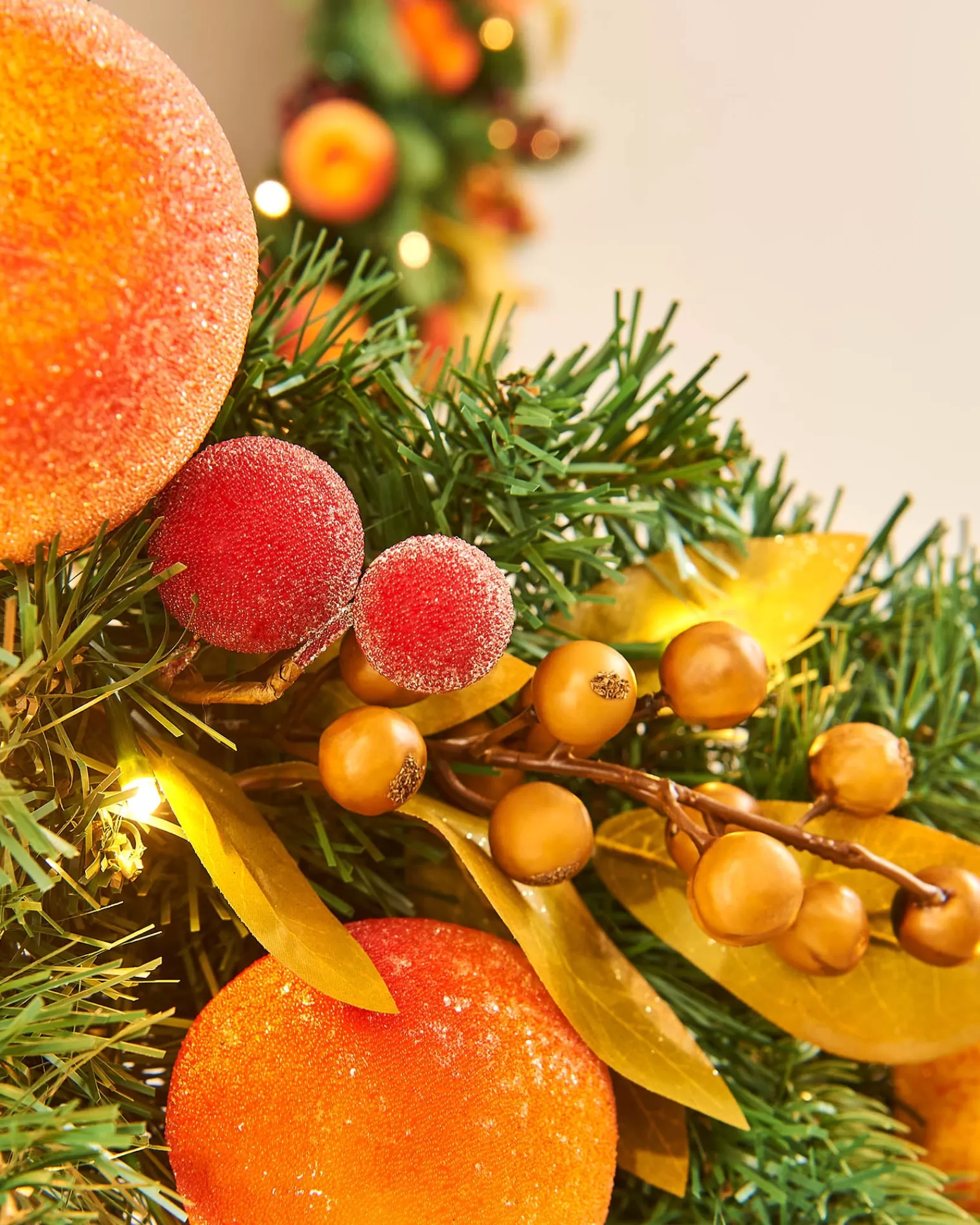 WeRChristmas Decorated Garlands | Pre Lit Garlands^Pre-Lit Decorated Garland, Apples & Peaches, 9 Ft