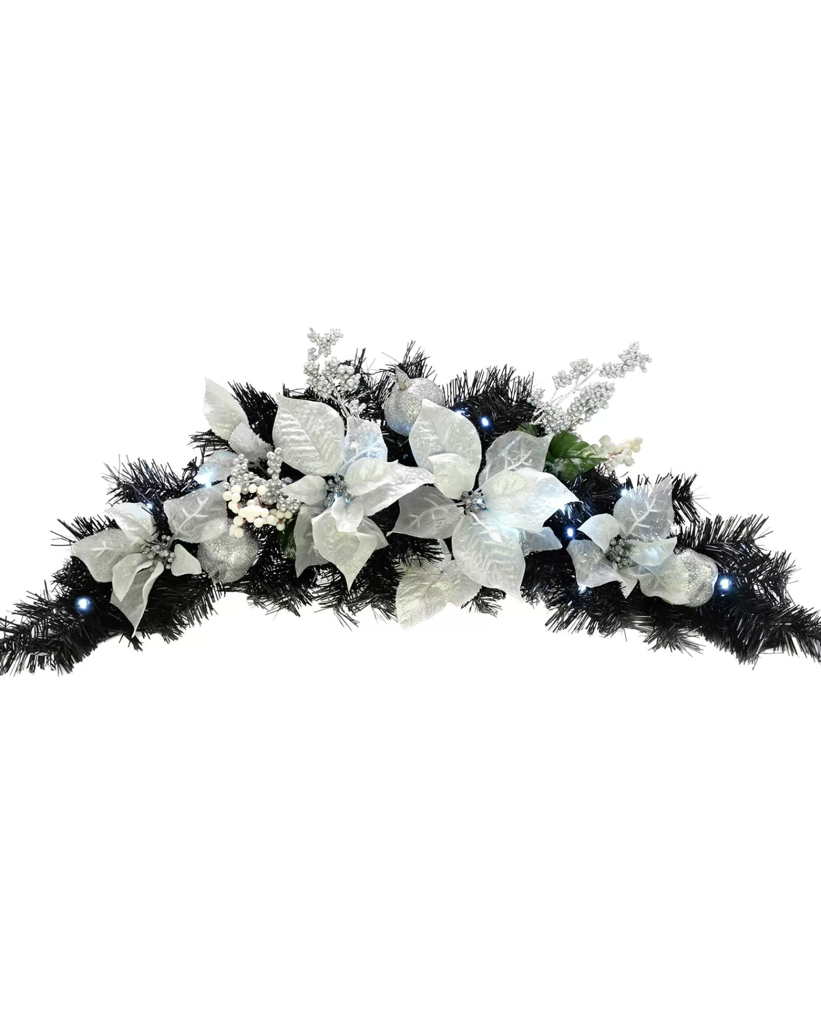 WeRChristmas Decorated Garlands | Pre Lit Garlands^Pre-Lit Decorated Garland Arch, Black/Silver, 3 Ft