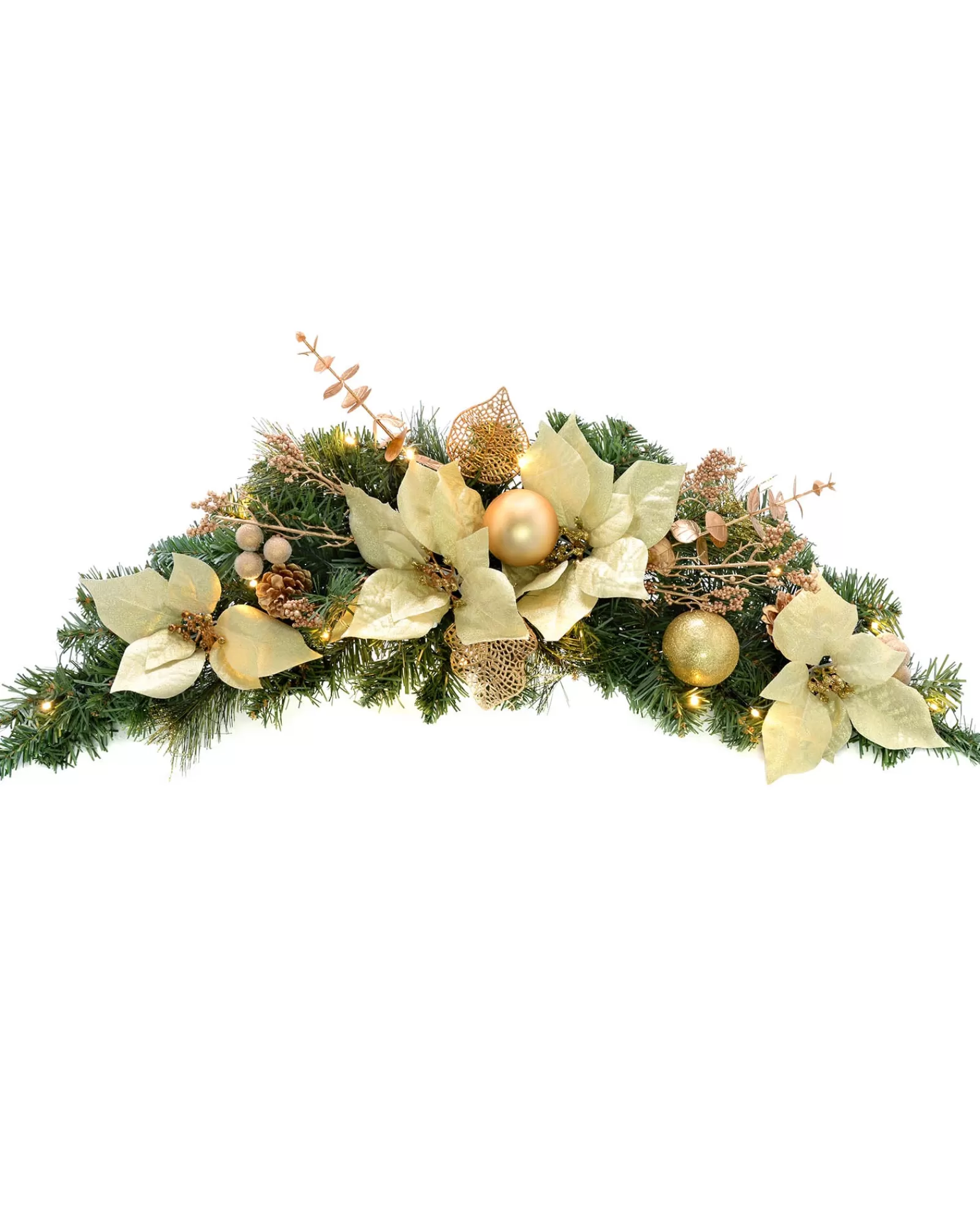 WeRChristmas Decorated Garlands | Pre Lit Garlands^Pre-Lit Decorated Garland Arch, Cream/Gold, 3 Ft