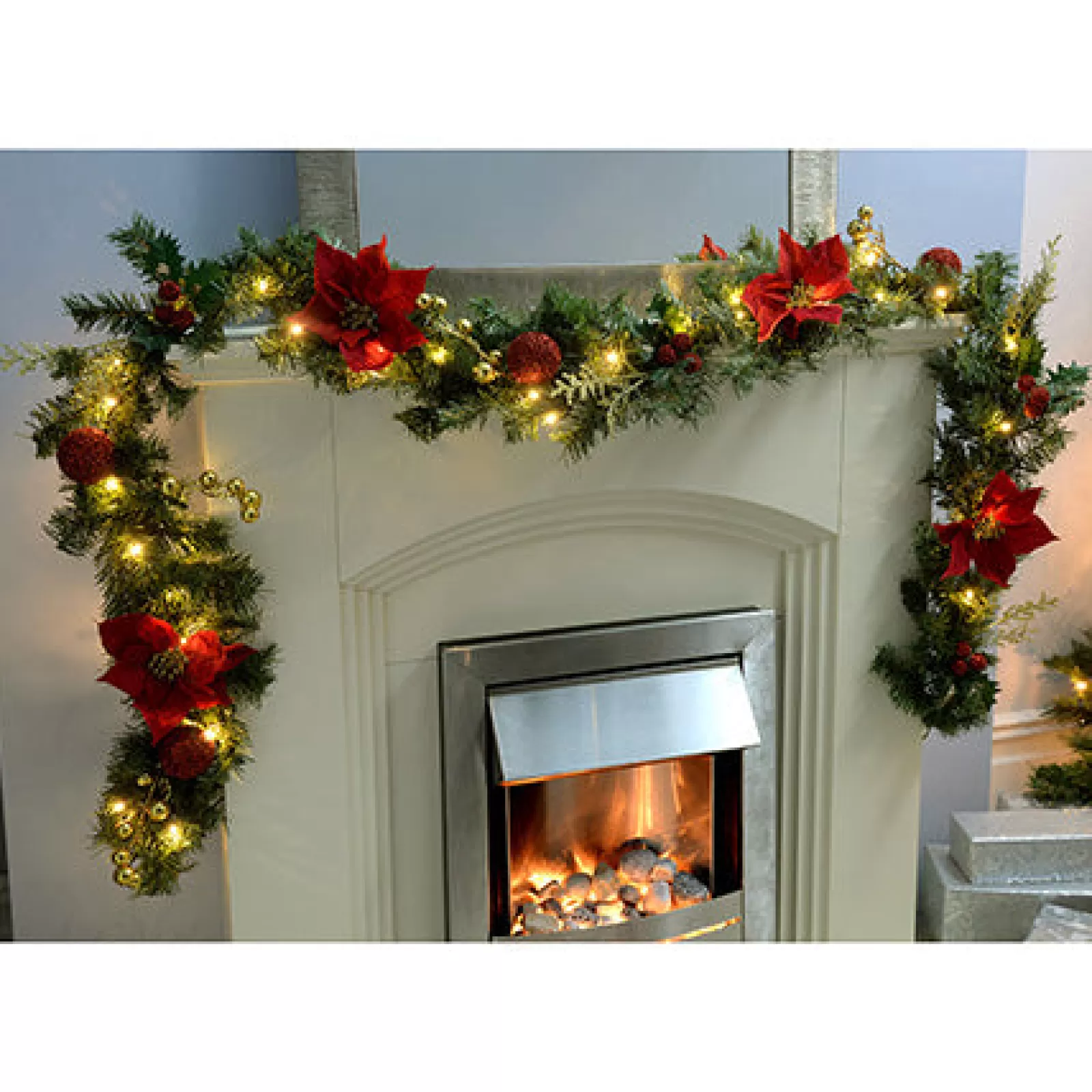 WeRChristmas Decorated Garlands | Pre Lit Garlands^Pre-Lit Decorated Garland, Red/Gold, 9 Ft