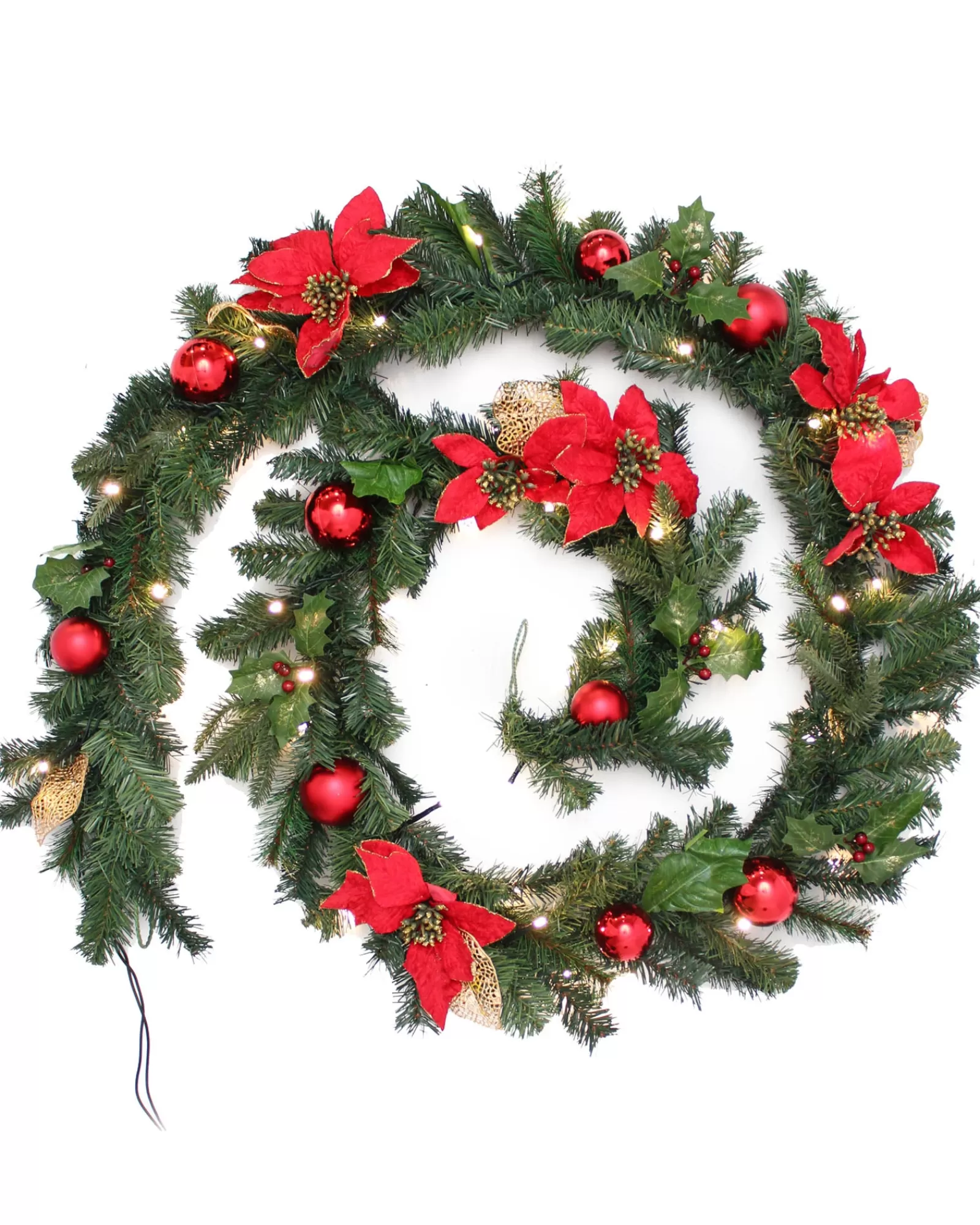 WeRChristmas Decorated Garlands | Pre Lit Garlands^Pre-Lit Decorated Multi-Function Garland, Red/Gold, 9 Ft