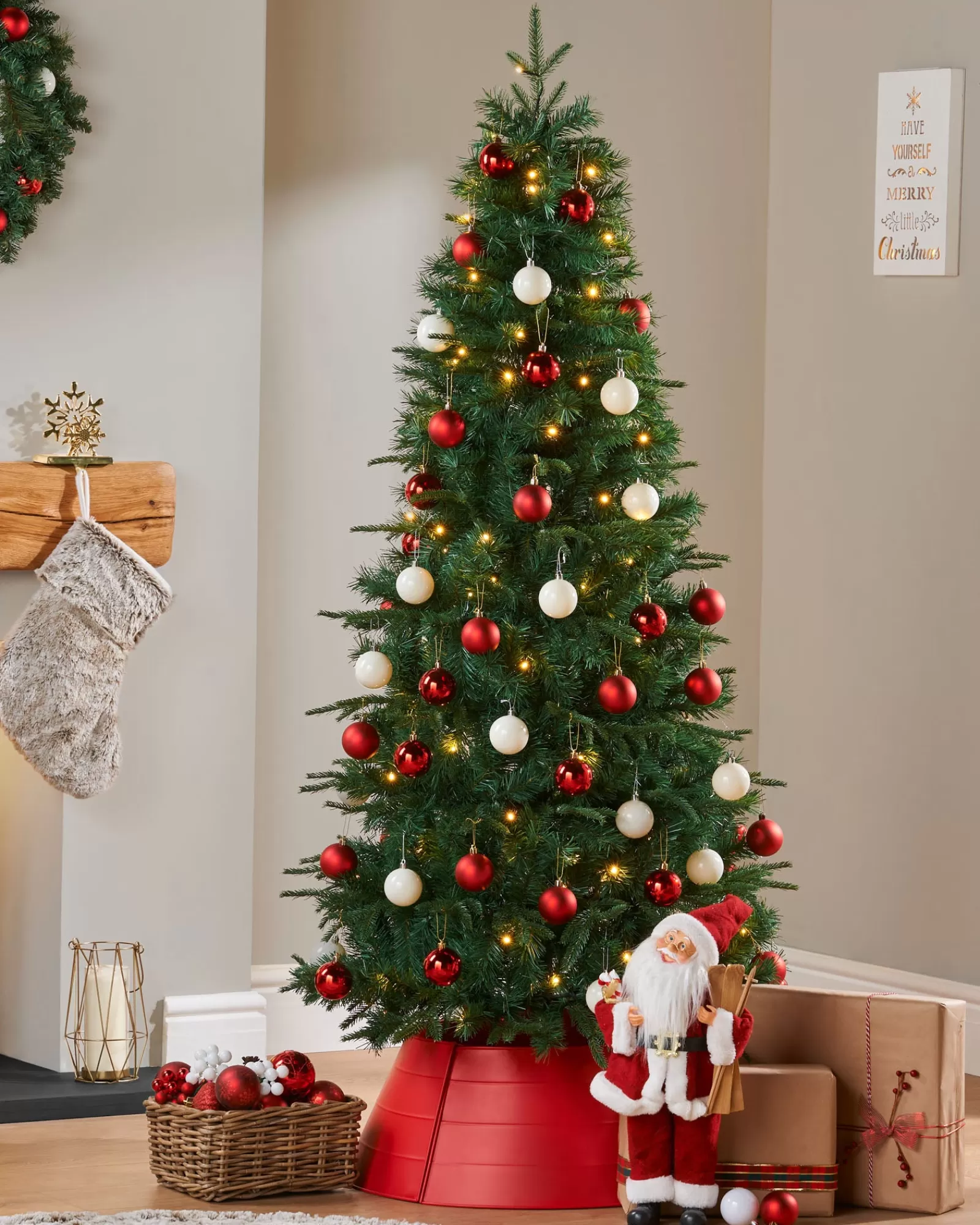 WeRChristmas Budget Christmas Trees | Pre Lit Christmas Trees^Pre-Lit Decorated Pop-Up Christmas Tree, Red & White, 6 Ft