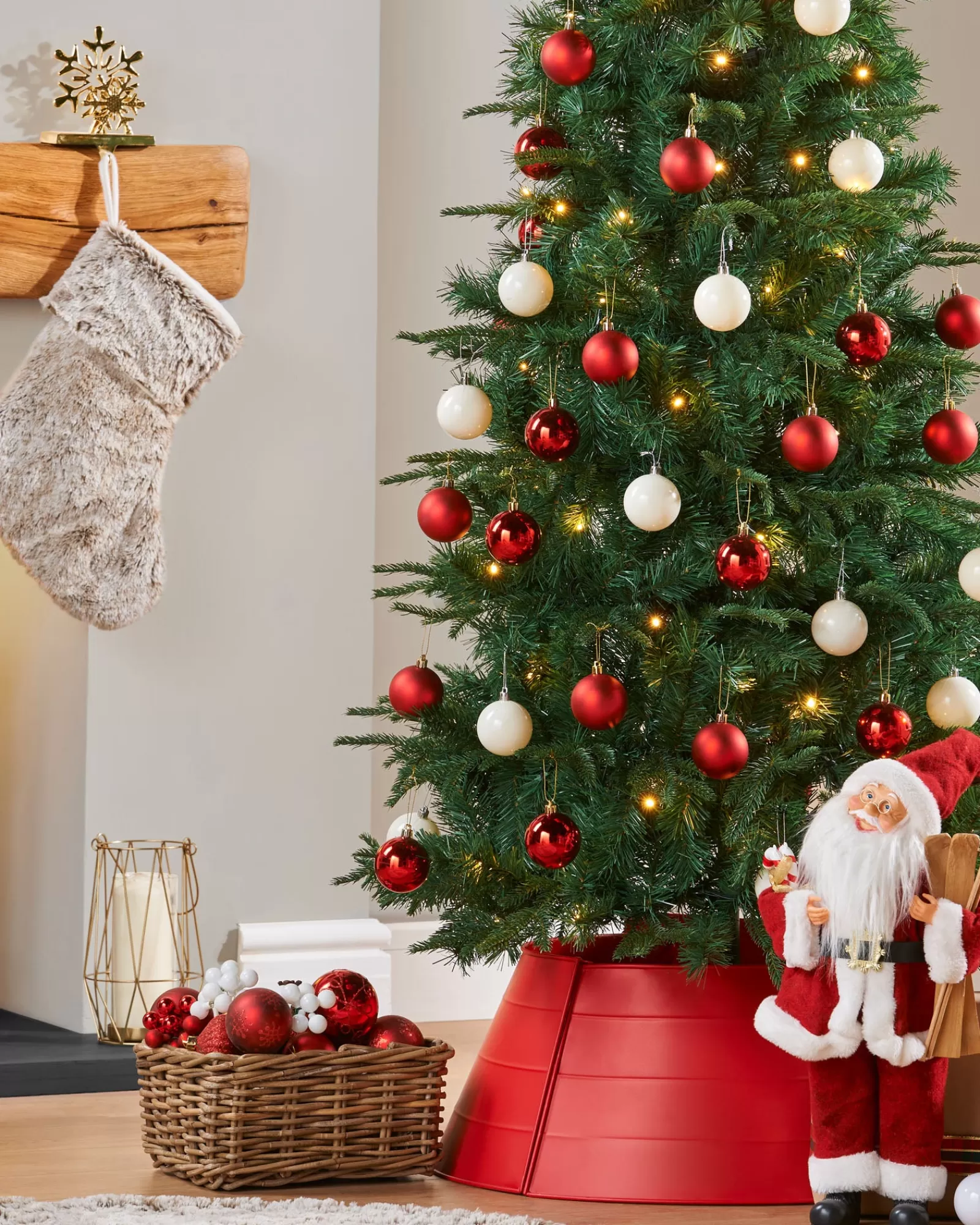 WeRChristmas Budget Christmas Trees | Pre Lit Christmas Trees^Pre-Lit Decorated Pop-Up Christmas Tree, Red & White, 6 Ft