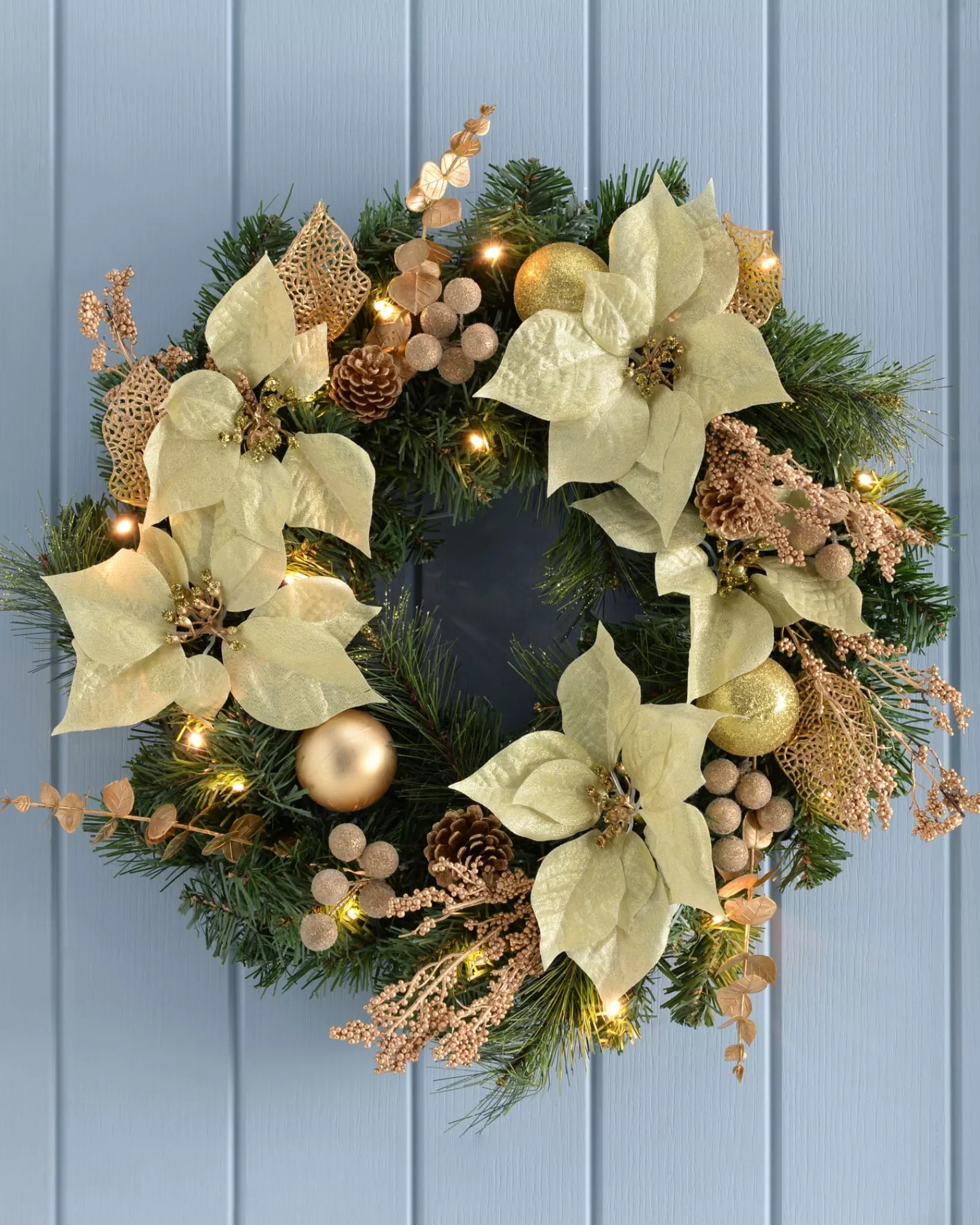 WeRChristmas Decorated Wreaths | Pre Lit Wreaths^Pre-Lit Decorated Wreath, Cream/Gold, 60 Cm