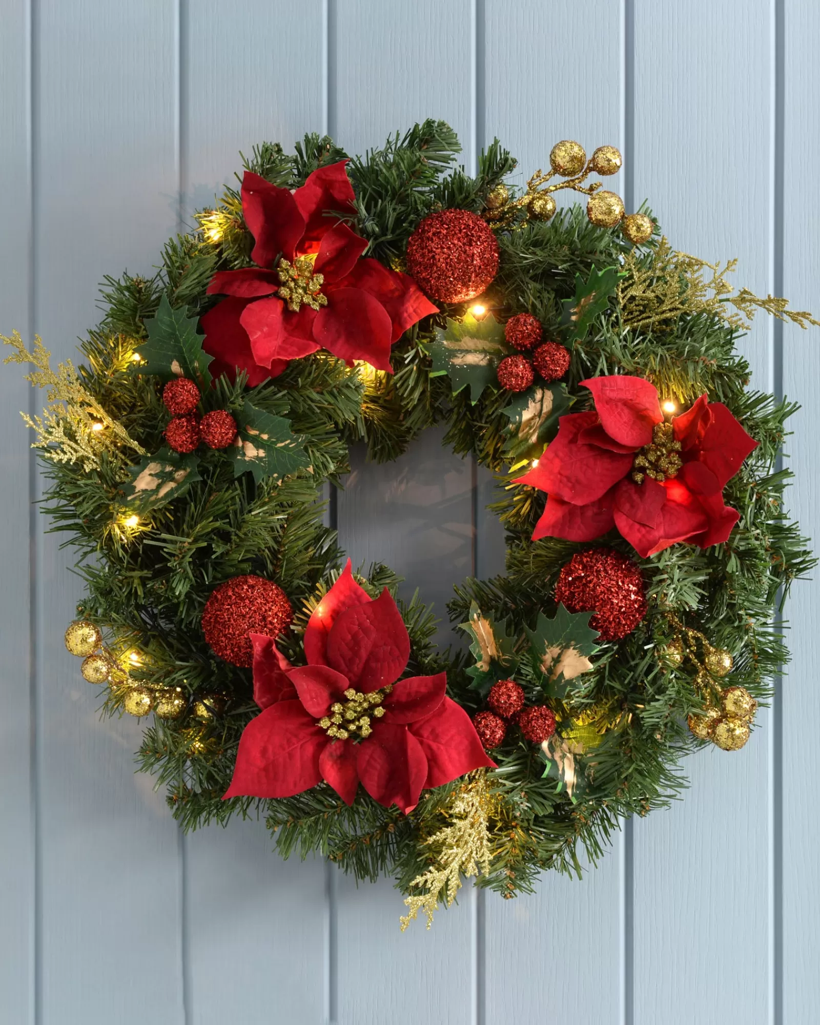 WeRChristmas Decorated Wreaths | Pre Lit Wreaths^Pre-Lit Decorated Wreath, Red/Gold, 60 Cm