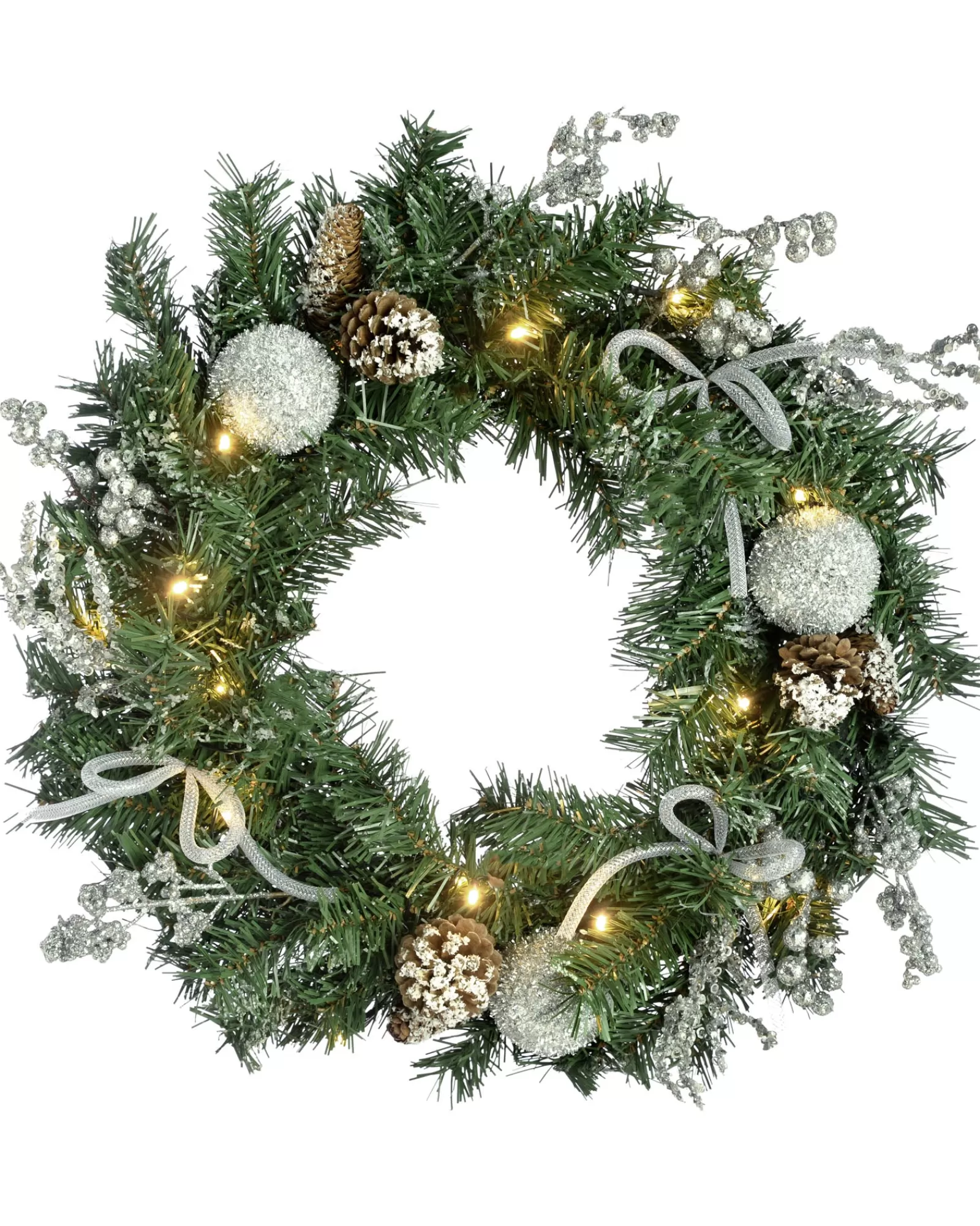 WeRChristmas Decorated Wreaths | Pre Lit Wreaths^Pre-Lit Decorated Wreath, Silver Ice, 60 Cm