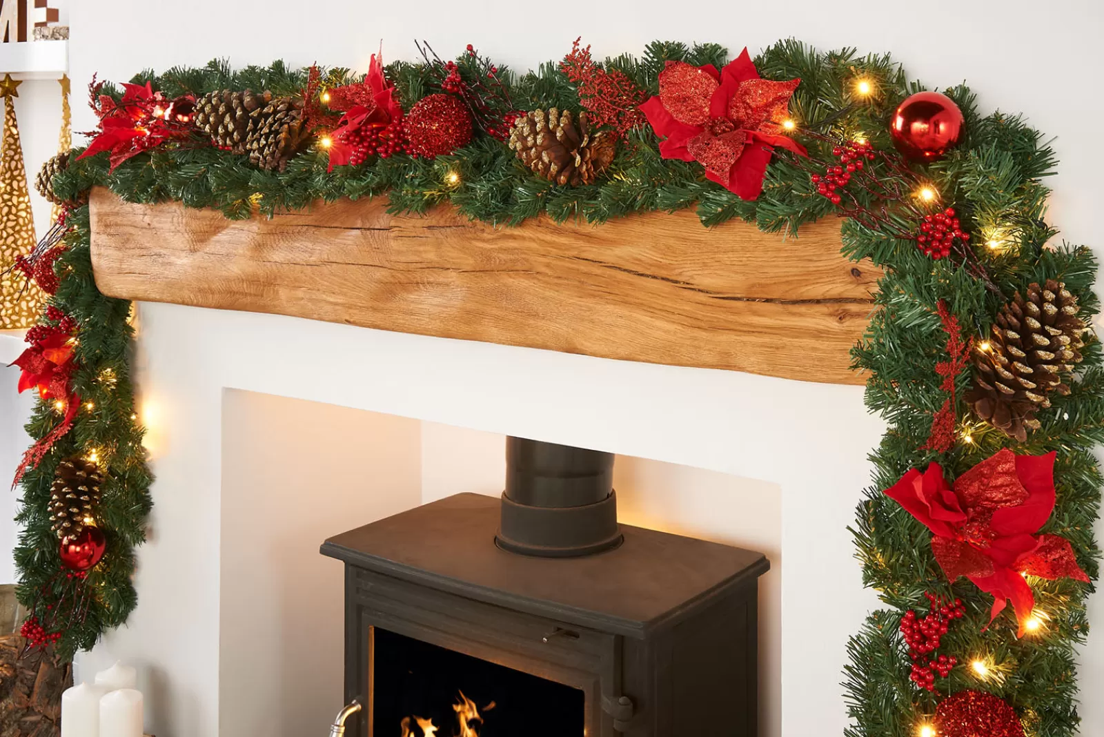 WeRChristmas Decorated Garlands | Pre Lit Garlands^Pre-Lit Extra Thick Decorated Garland, Red/Gold, 9 Ft