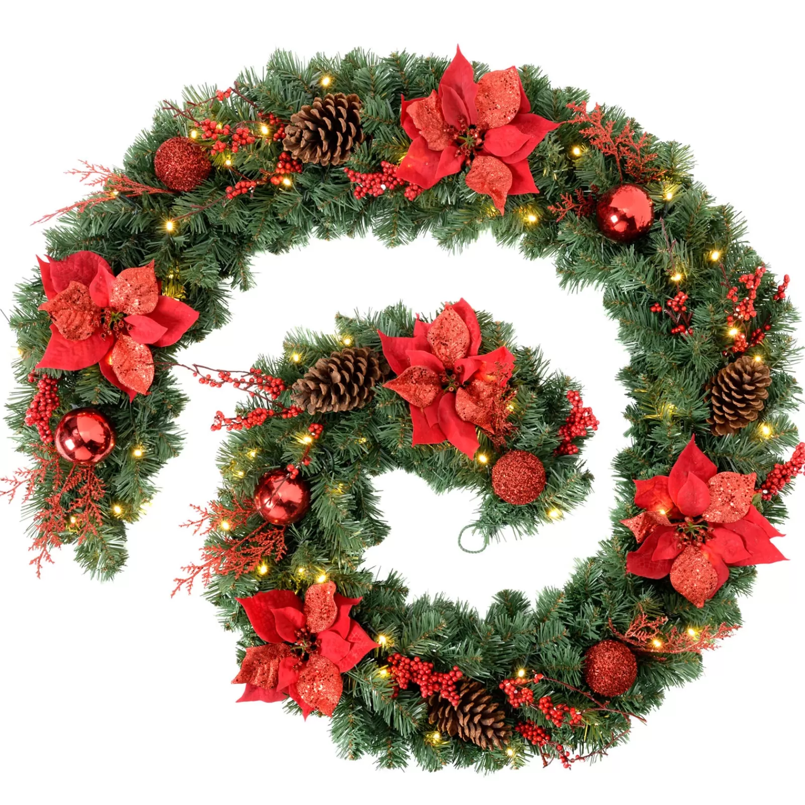 WeRChristmas Decorated Garlands | Pre Lit Garlands^Pre-Lit Extra Thick Decorated Garland, Red/Gold, 9 Ft