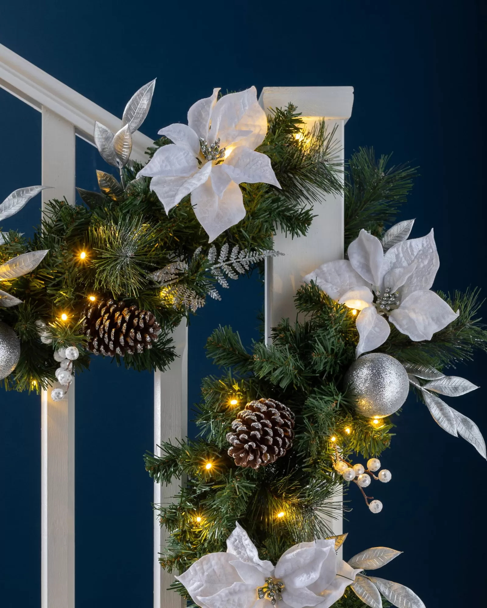 WeRChristmas Decorated Garlands | Pre Lit Garlands^Pre-Lit Extra Thick Decorated Garland, Silver/White, 9 Ft