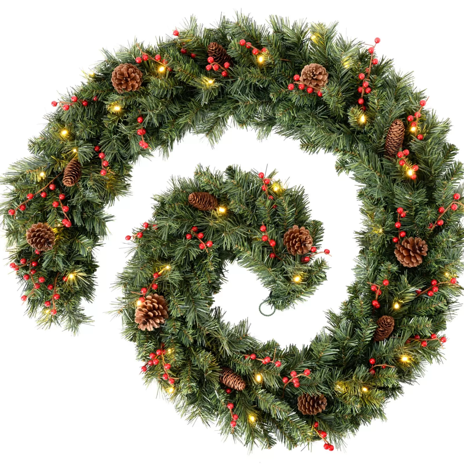 WeRChristmas Decorated Garlands | Pre Lit Garlands^Pre-Lit Extra Thick Mixed Pine Garland, Pinecones & Berries, 9 Ft