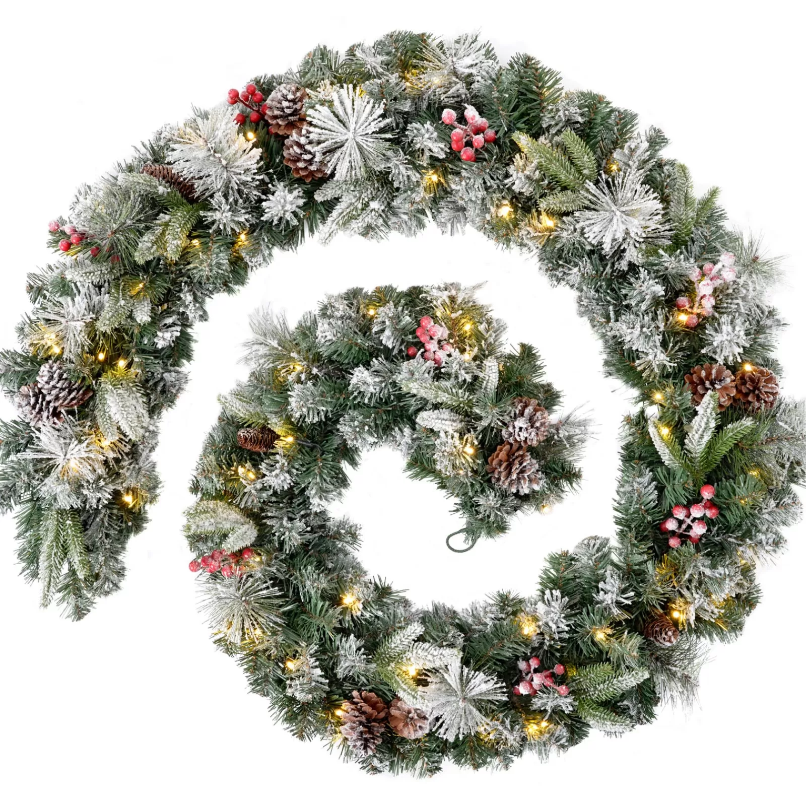WeRChristmas Snow Flocked Garlands | Decorated Garlands^Pre-Lit Extra Thick Mixed Pine Snow Flocked Garland, Pinecones & Berries, Static, 9 Ft