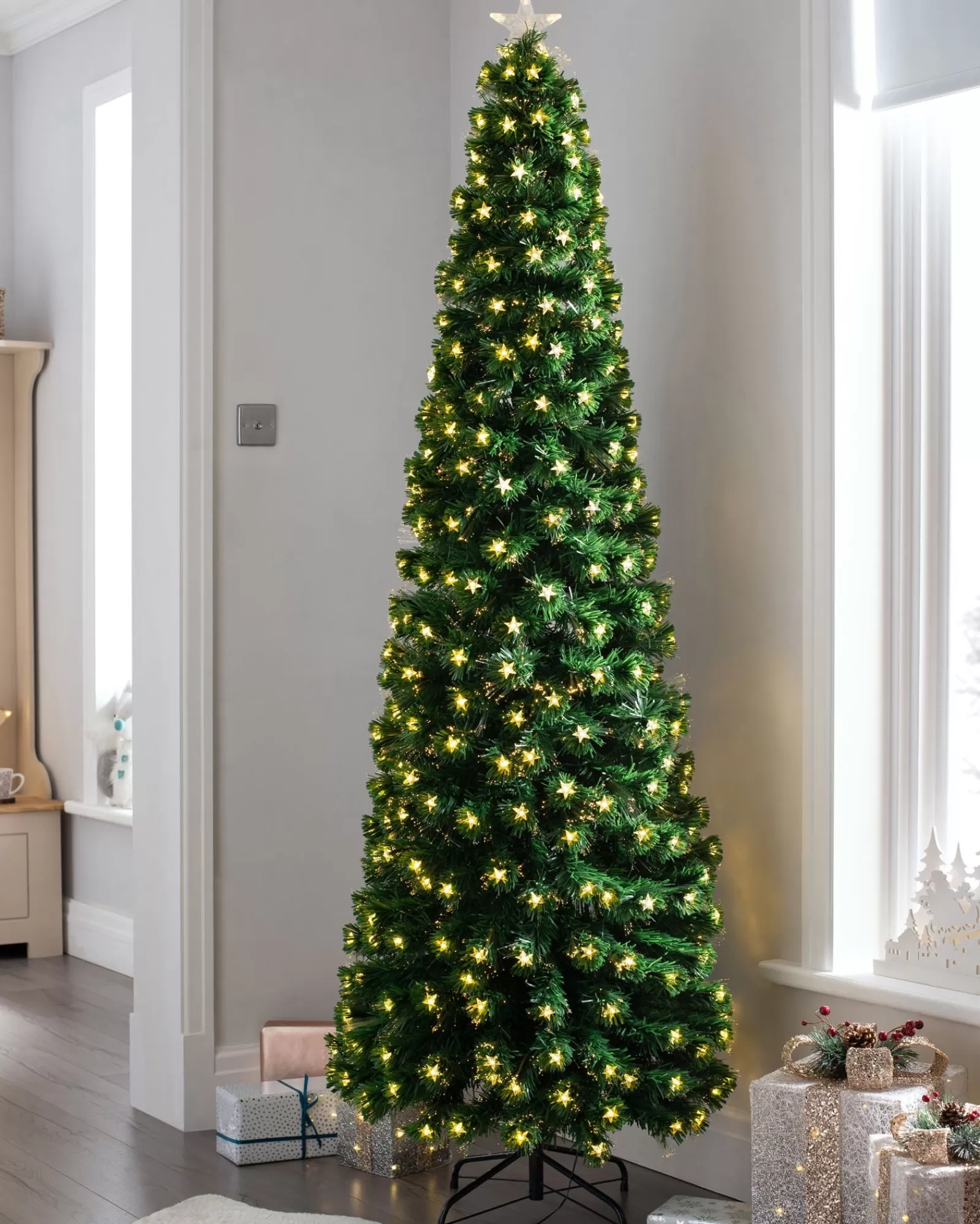 WeRChristmas Fibre Optic Christmas Trees | Pre Lit Christmas Trees^Pre-Lit Fibre Optic Pencil Christmas Tree With Warm White LED Stars, 5 Ft