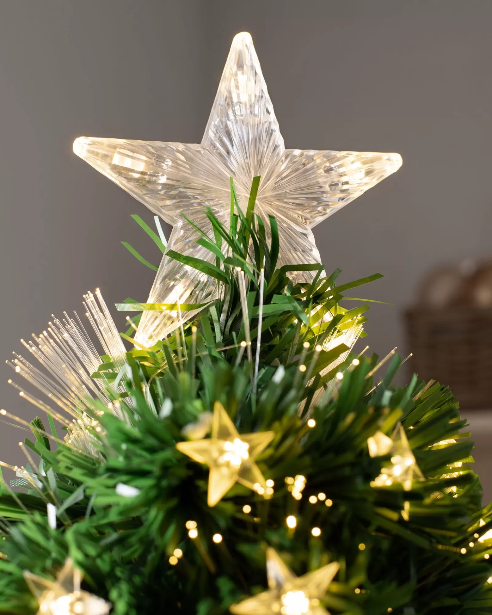 WeRChristmas Fibre Optic Christmas Trees | Pre Lit Christmas Trees^Pre-Lit Fibre Optic Pencil Christmas Tree With Warm White LED Stars, 5 Ft