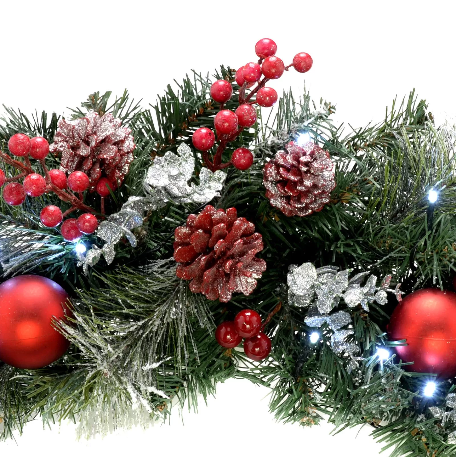 WeRChristmas Snow Flocked Garlands | Decorated Garlands^Pre-Lit Frosted Decorated Arch Garland With 20 Cool White LEDs, 3 Ft