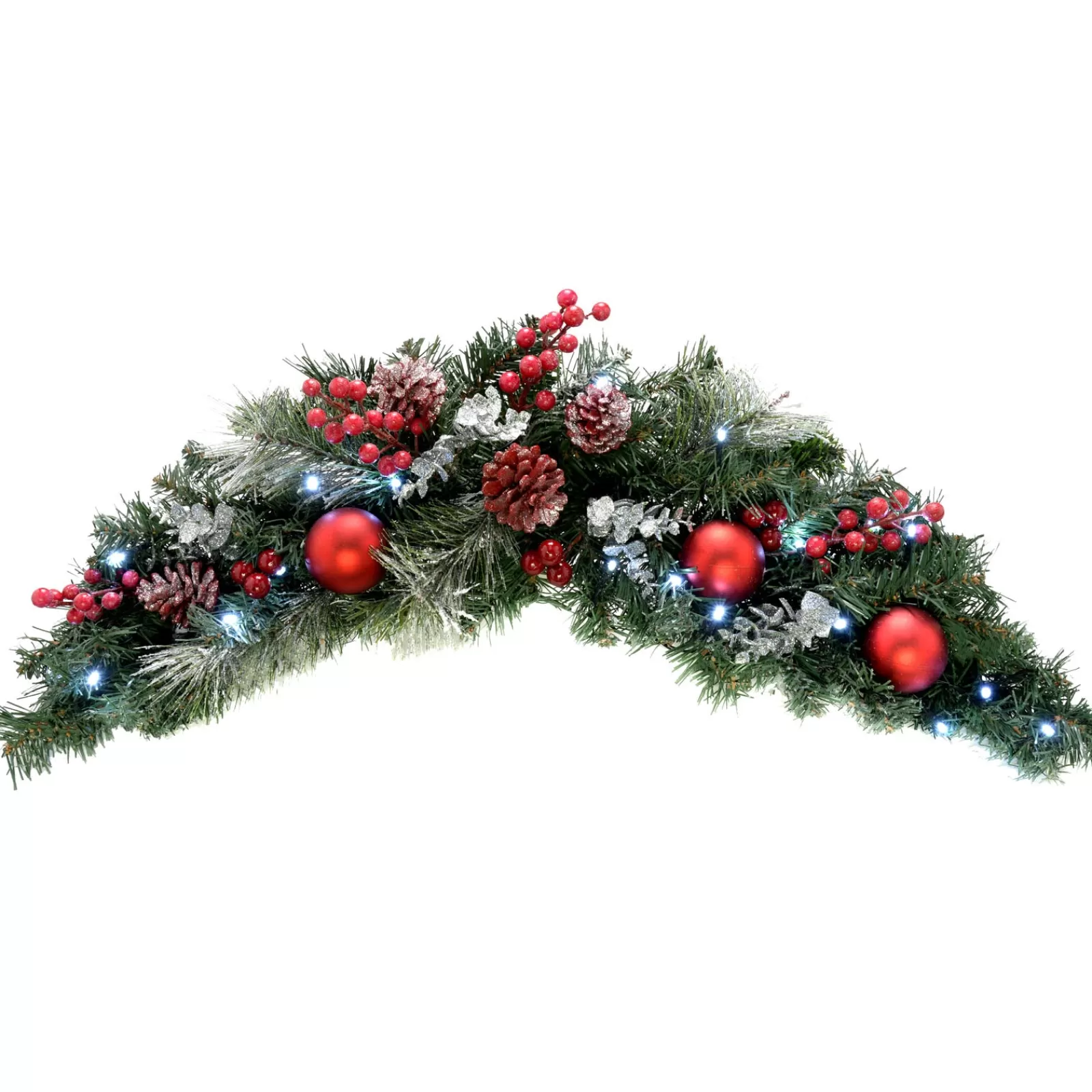 WeRChristmas Snow Flocked Garlands | Decorated Garlands^Pre-Lit Frosted Decorated Arch Garland With 20 Cool White LEDs, 3 Ft