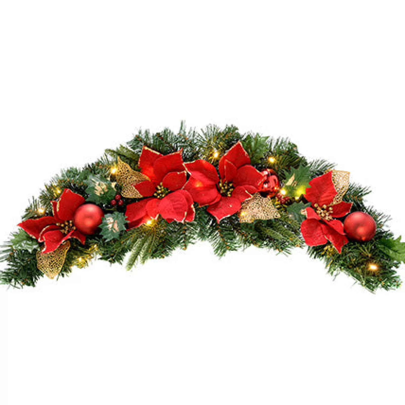 WeRChristmas Decorated Garlands | Pre Lit Garlands^Pre-Lit Frosted Decorated Arch Garland With 20 Warm White LEDs, Red/Gold, 3 Ft