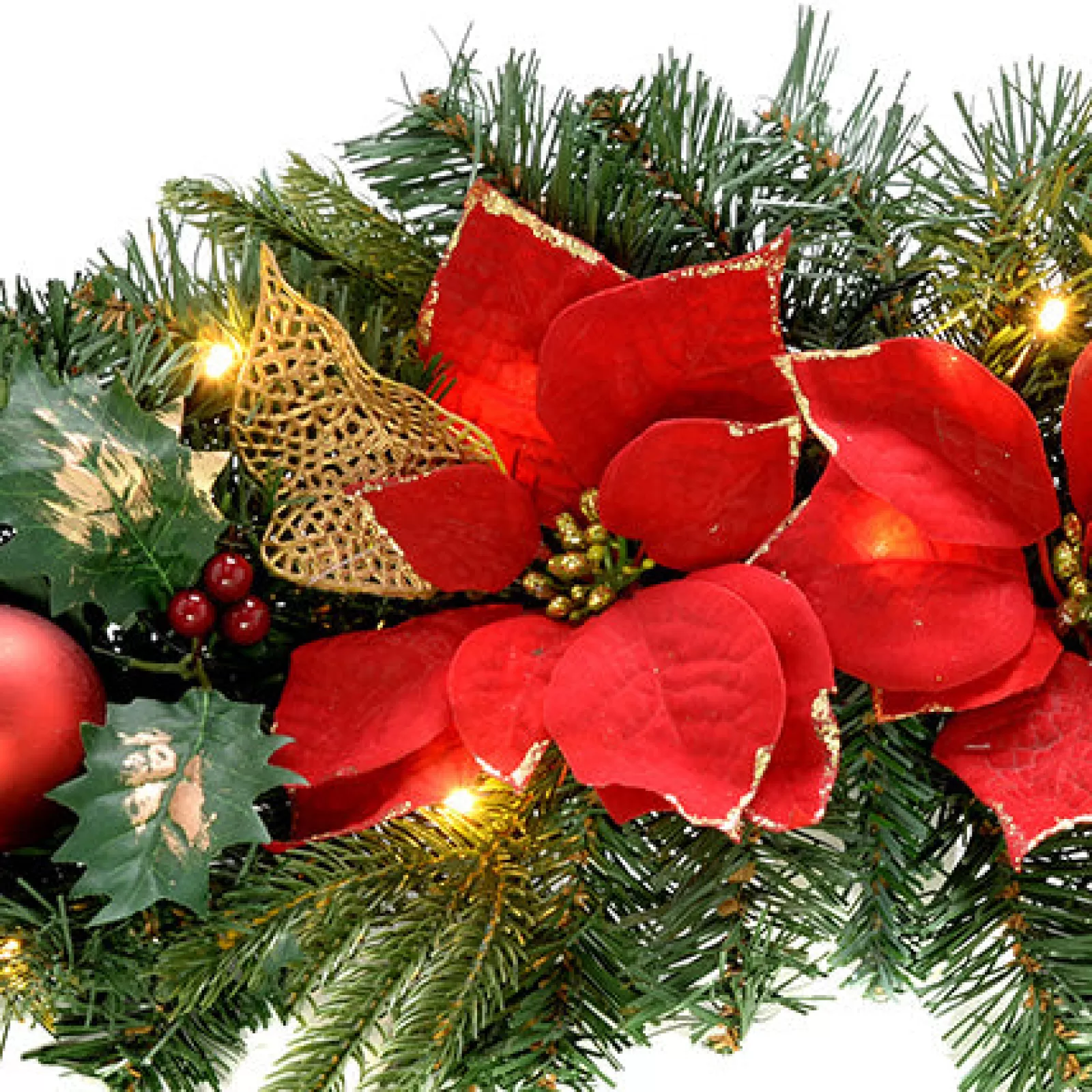 WeRChristmas Decorated Garlands | Pre Lit Garlands^Pre-Lit Frosted Decorated Arch Garland With 20 Warm White LEDs, Red/Gold, 3 Ft
