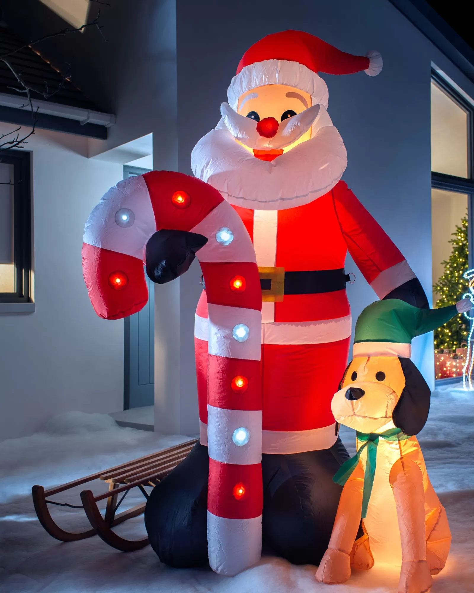 WeRChristmas Christmas Characters | Inflatables^Pre-Lit Inflatable Flashing Santa With Candy Cane, 6 Ft