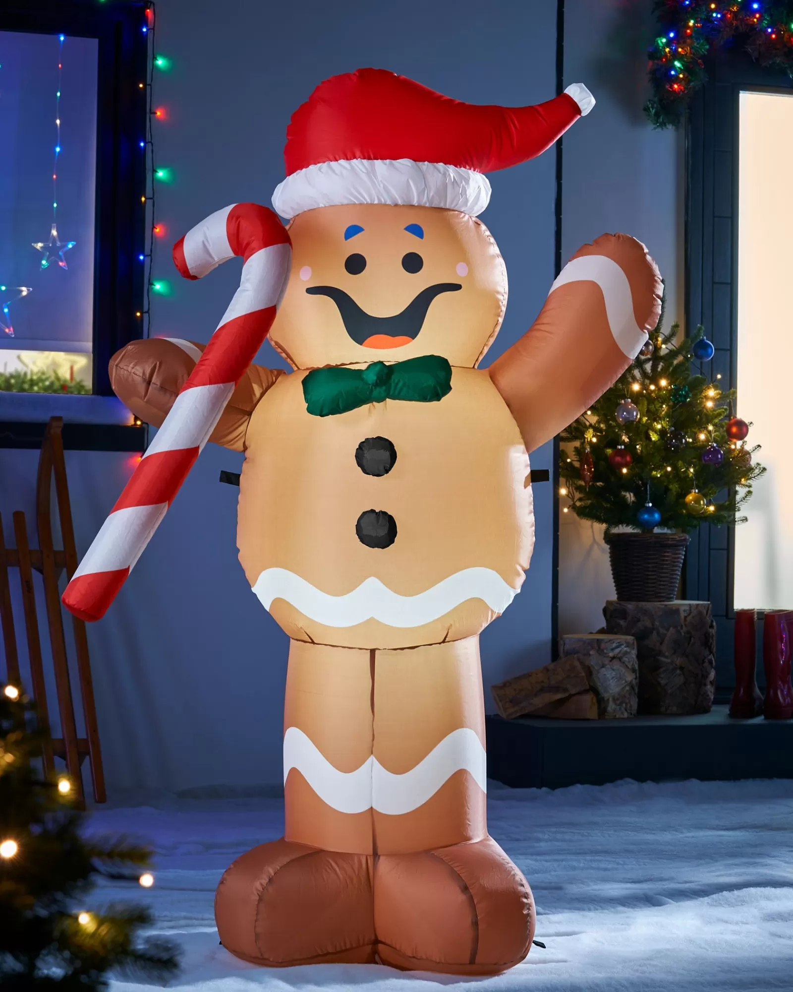 WeRChristmas Inflatables^Pre-Lit Inflatable Gingerbread Man With Candy Cane, 5 Ft