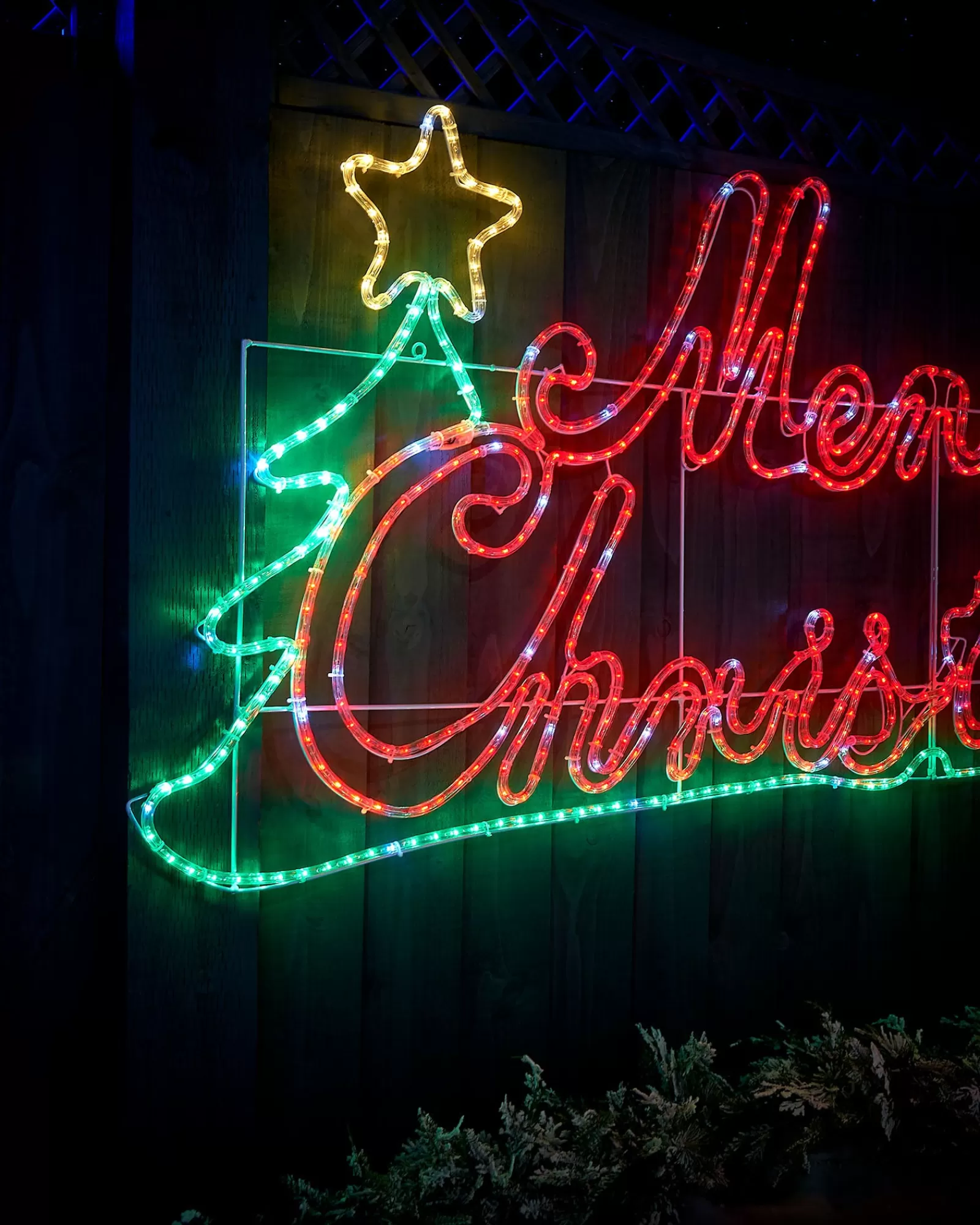 WeRChristmas Festive Star, Snowflake & Sign Lights^Pre-Lit Merry Christmas Rope Light Silhouette, 2 M