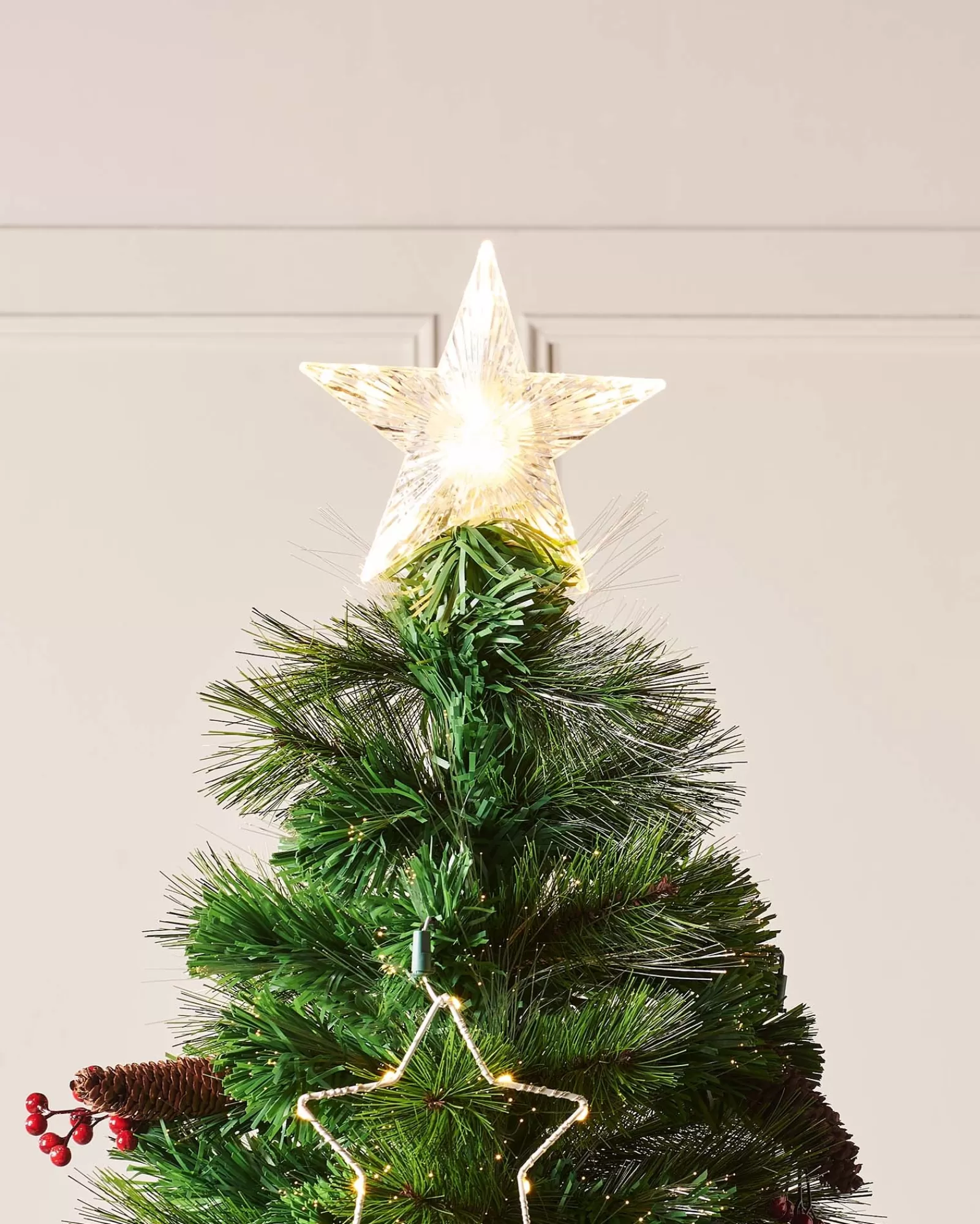 WeRChristmas Fibre Optic Christmas Trees | Pre Lit Christmas Trees^Pre-Lit Mixed Pine Fibre Optic Christmas Tree With LED Stars, 7 Ft