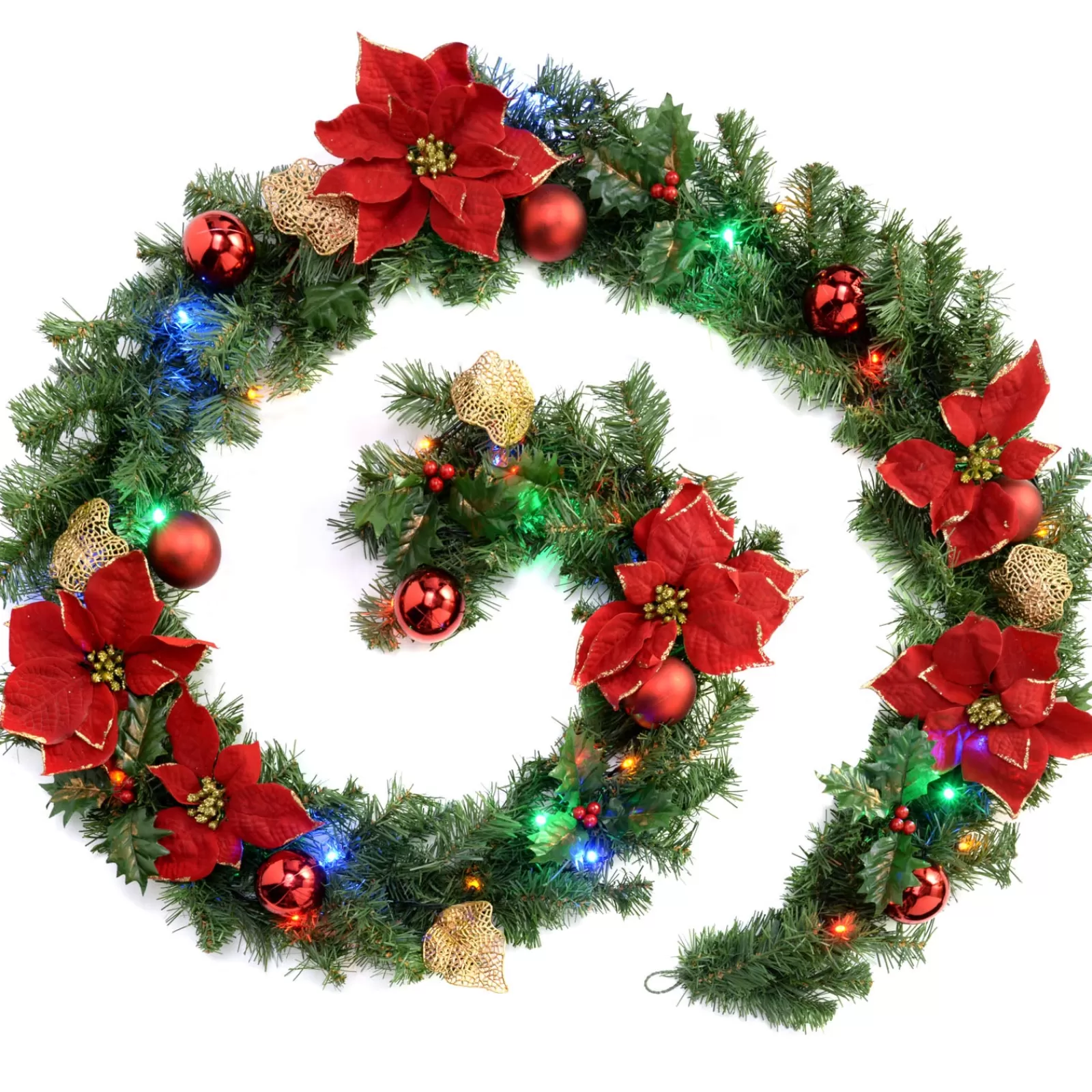 WeRChristmas Decorated Garlands | Pre Lit Garlands^Pre-Lit Multi-Coloured Decorated Garland, Red/Gold, 9 Ft
