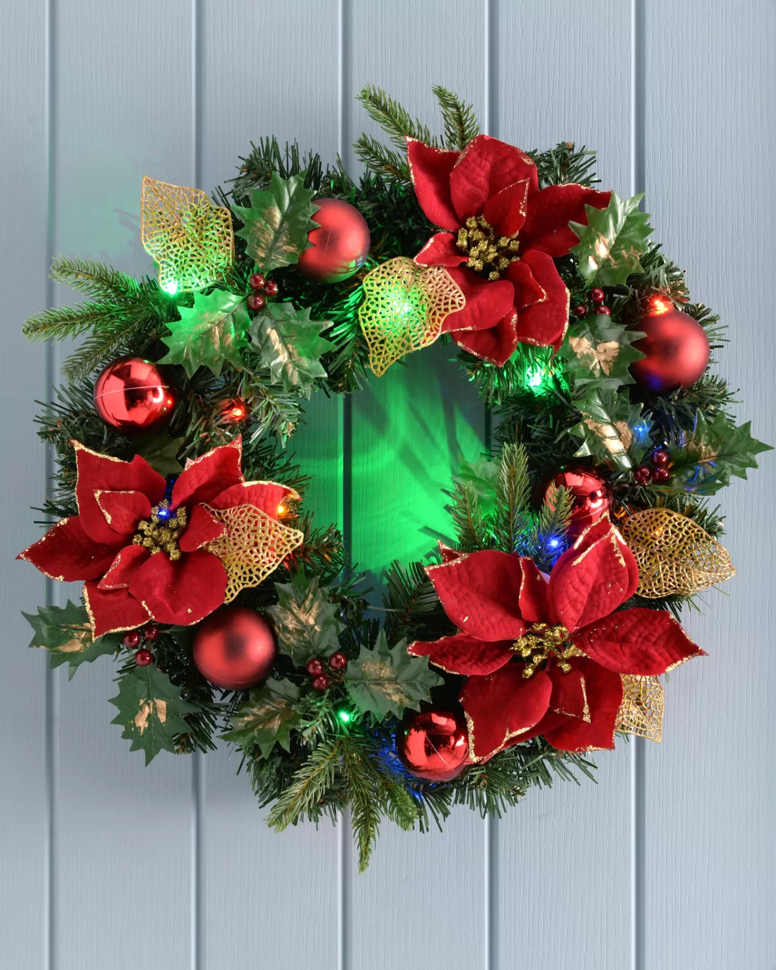 WeRChristmas Decorated Wreaths | Pre Lit Wreaths^Pre-Lit Multi-Coloured Decorated Wreath, Red/Gold, 60 Cm