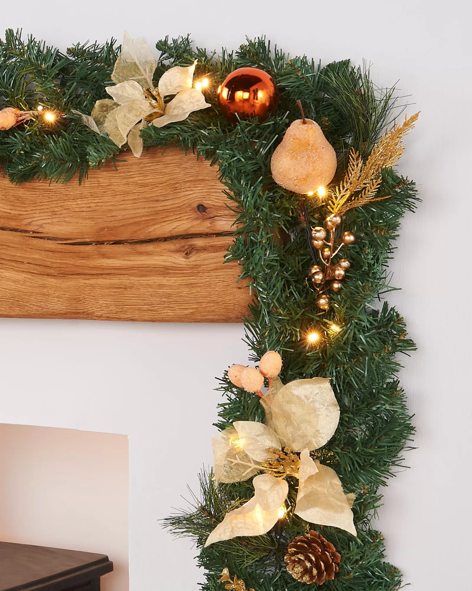 WeRChristmas Decorated Garlands | Pre Lit Garlands^Pre-Lit Multi-Function Decorated Garland, Copper/Gold, 9 Ft