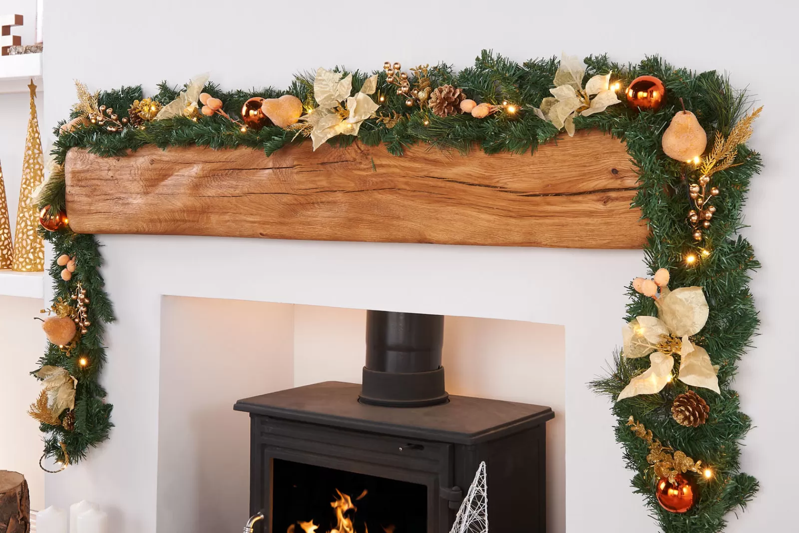 WeRChristmas Decorated Garlands | Pre Lit Garlands^Pre-Lit Multi-Function Decorated Garland, Copper/Gold, 9 Ft