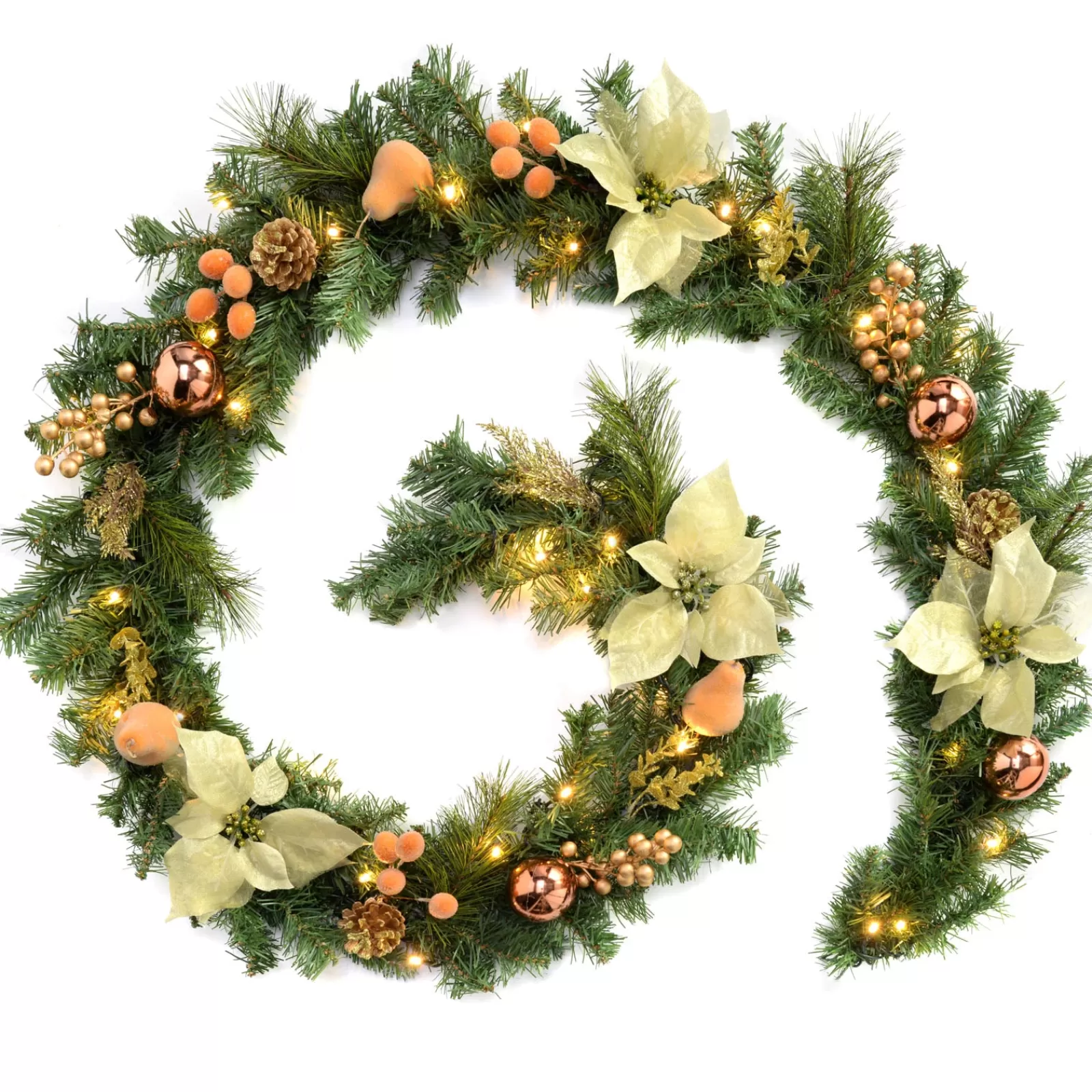 WeRChristmas Decorated Garlands | Pre Lit Garlands^Pre-Lit Multi-Function Decorated Garland, Copper/Gold, 9 Ft